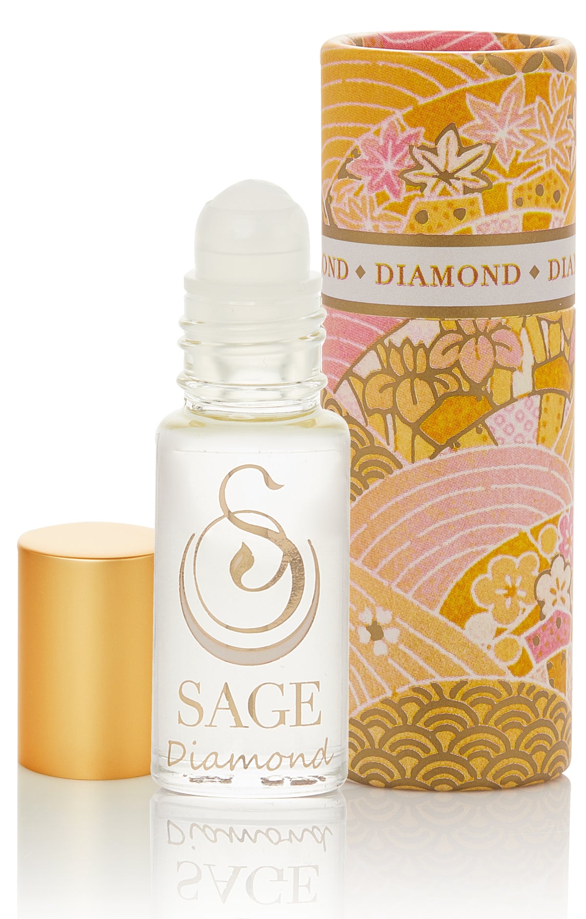 1/8 oz roll on Sage Diamond Perfume Oil in a reusable box, subtle scent, gender neutral, vegan, and cruelty free fragrance