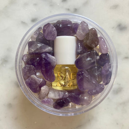 Amethyst Perfume Oil Concentrate Mini Rollie with Gemstones by Sage - The Sage Lifestyle