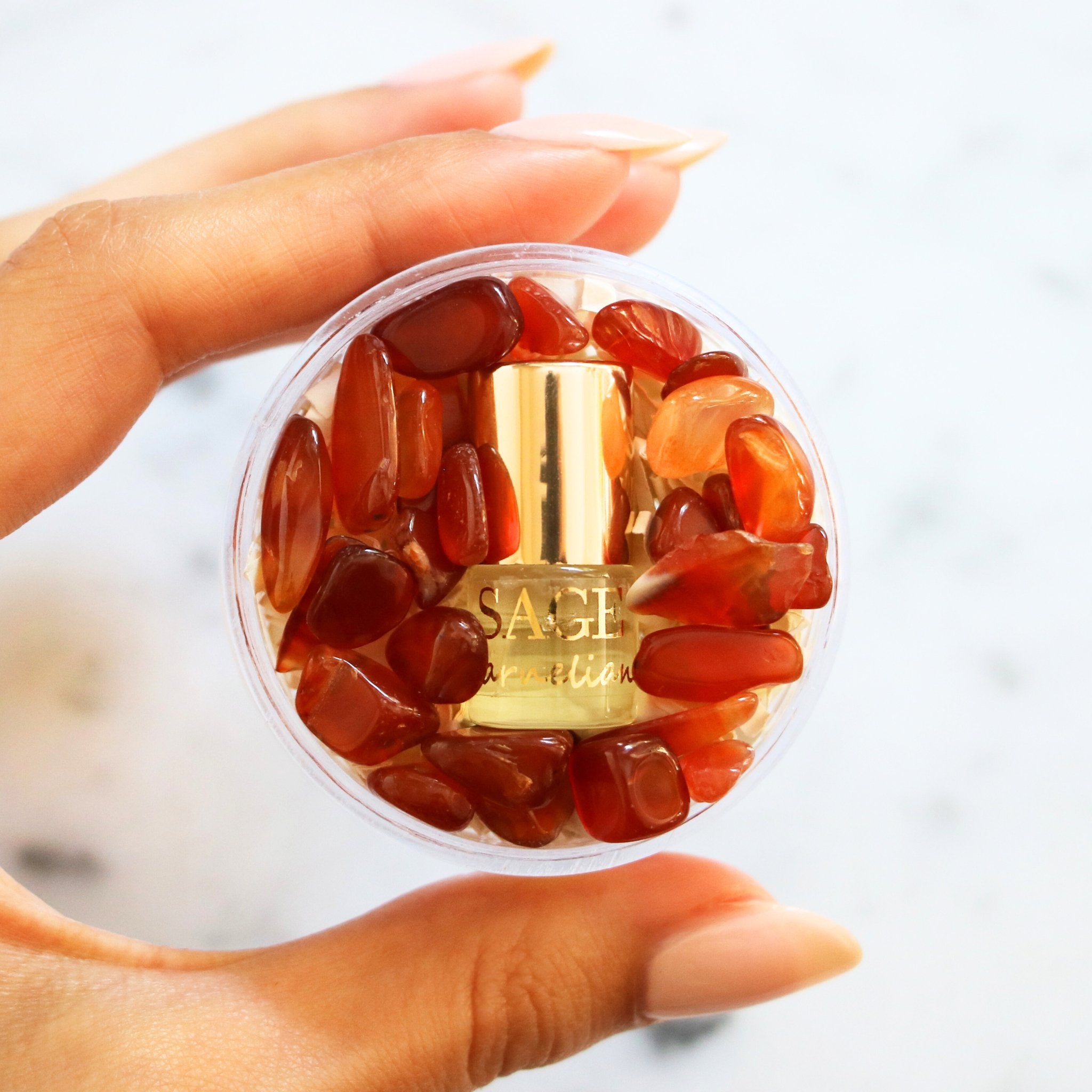 .03 oz Mini Roll on Carnelian Perfume Oil by Sage with gemstones, fruity, Vegan, Cruelty-Free travel size scent