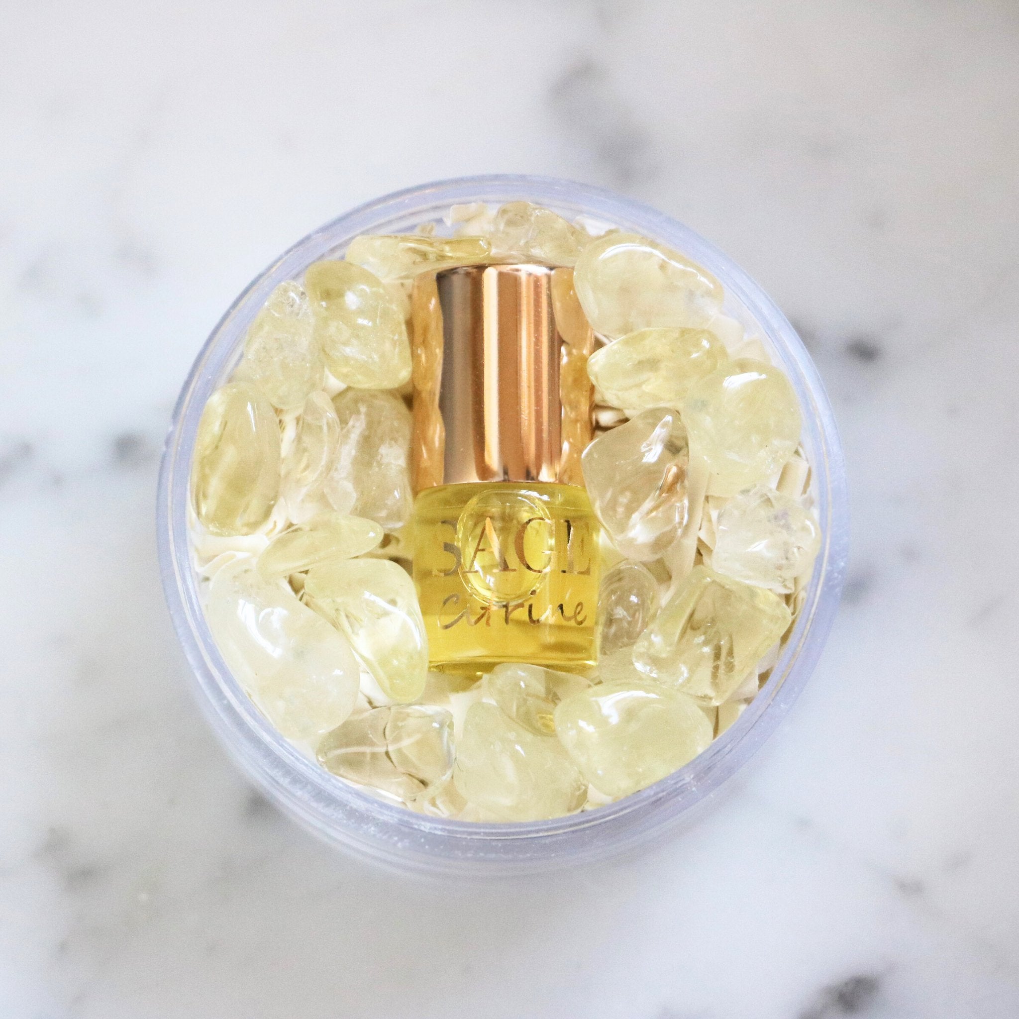 .03 oz Mini Roll on Citrine Perfume Oil by Sage with gemstones, Fruity, Gender Neutral Vegan, Cruelty Free travel size scent