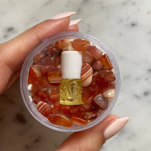 Coral Perfume Oil Concentrate Mini Rollie with Gemstones by Sage - The Sage Lifestyle