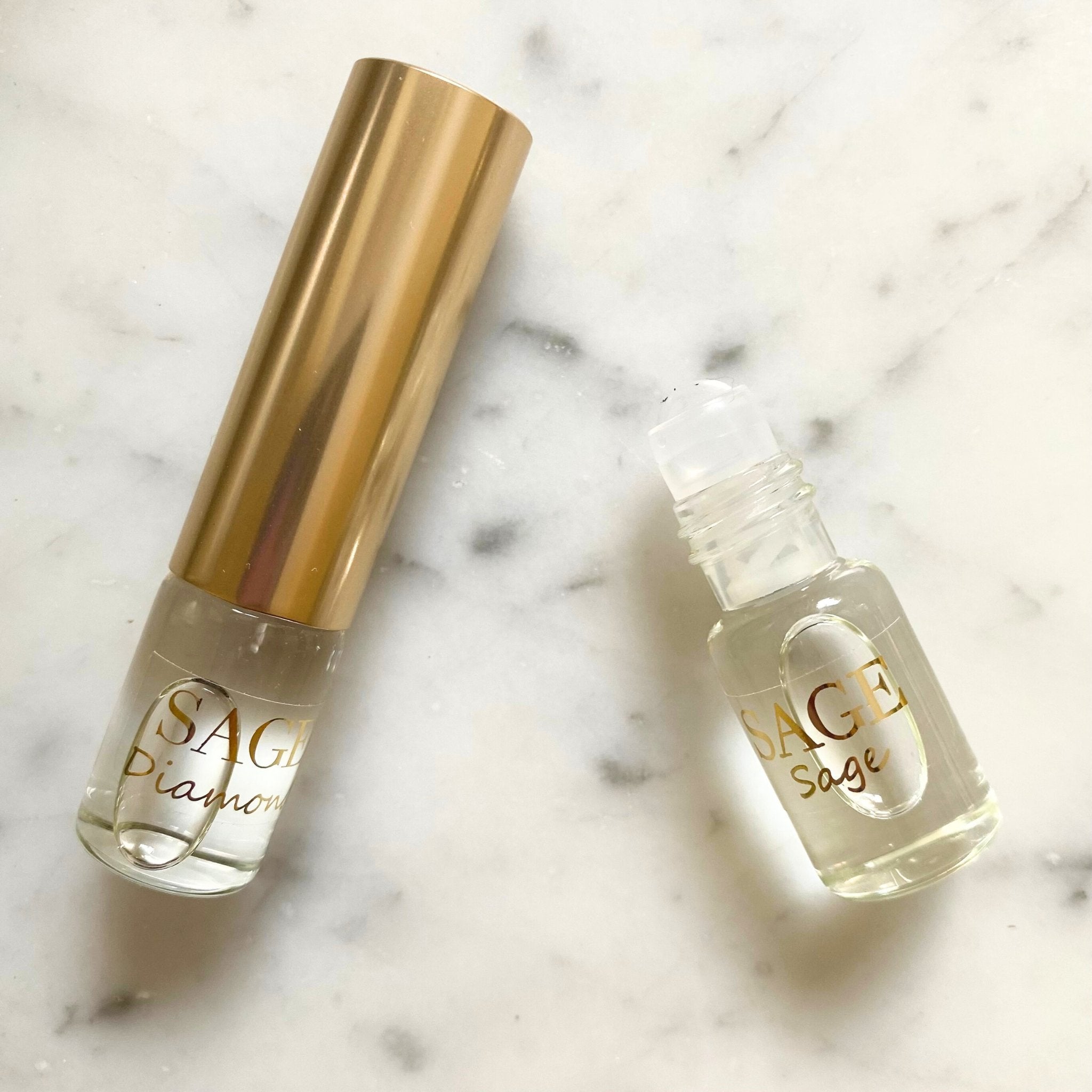 Diamond & Sage Organic 1/4 oz Eau de Toilette Dual Roll with cap off to show detail