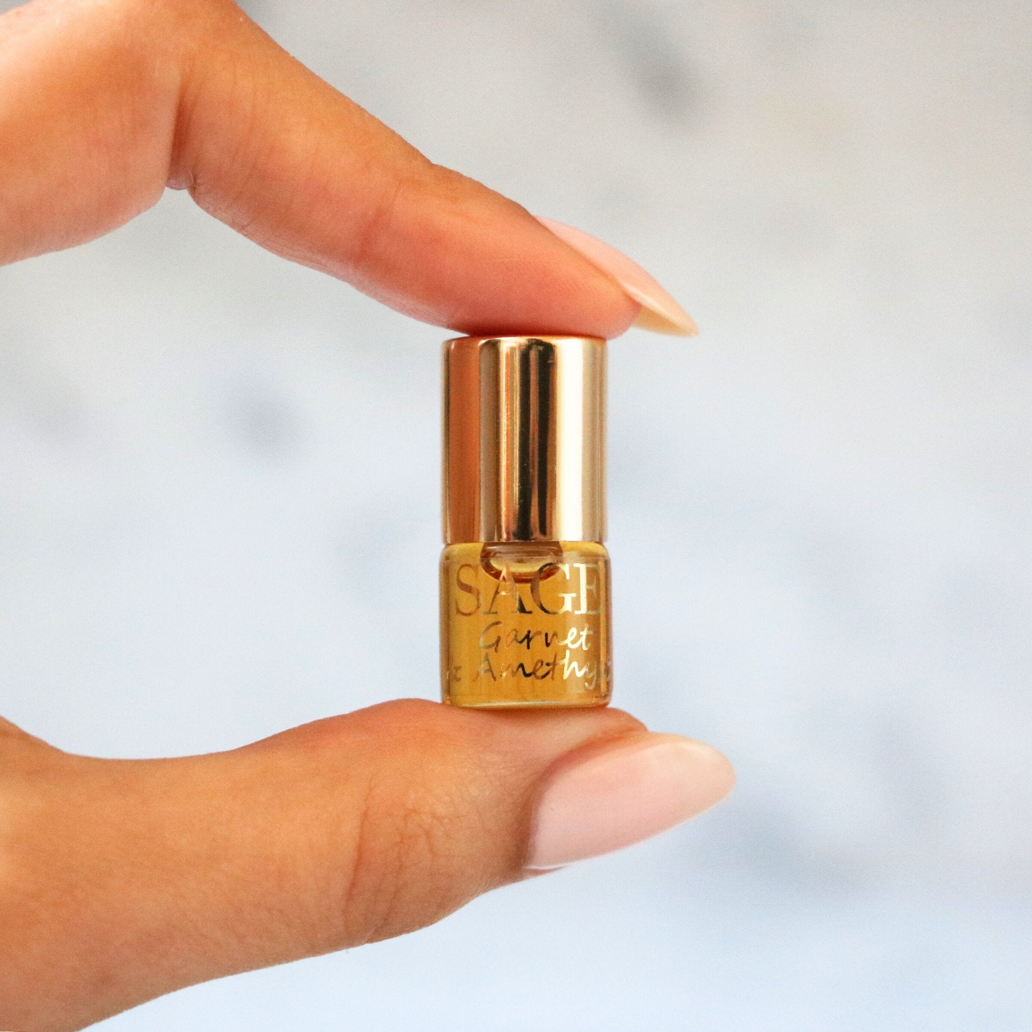 .03 oz Sage Mini Roll on Garnet and Amethyst Perfume Oil by Sage, dark floral, Gender Neutral, Vegan, Cruelty Free, travel size scent