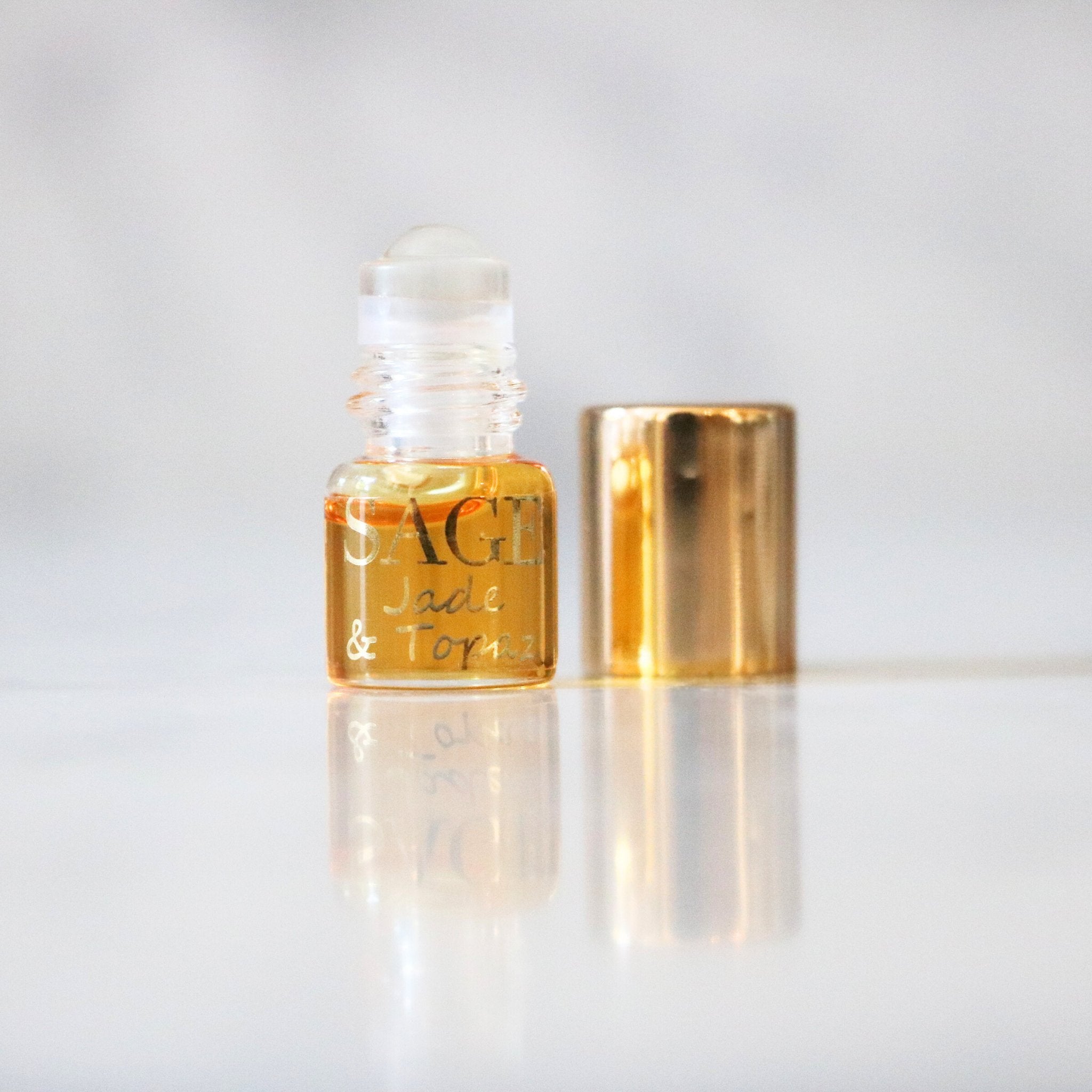.03oz Mini Roll on Jade and topaz, Perfume Oil by Sage, dark floral, Gender Neutral, Vegan, Cruelty Free, travel size scent