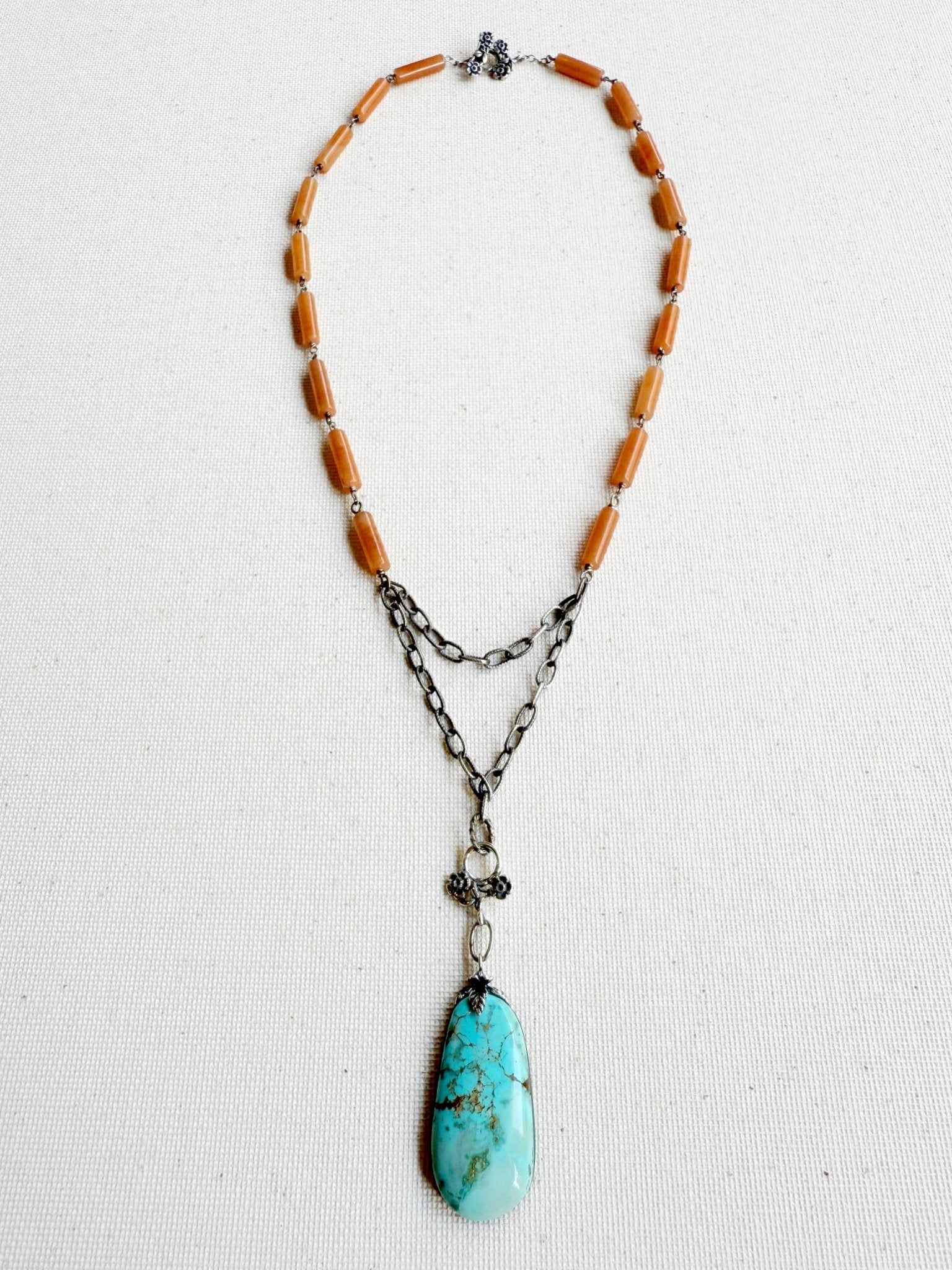 One of a Kind Vintage Arizona Turquoise, Sterling Silver and Carnelian Necklace by Sage Machado - The Sage Lifestyle