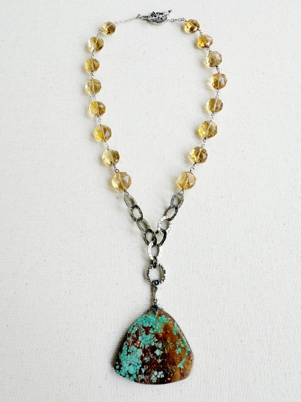 One of a Kind Vintage Arizona Turquoise, Sterling Silver and Citrine Necklace by Sage Machado - The Sage Lifestyle