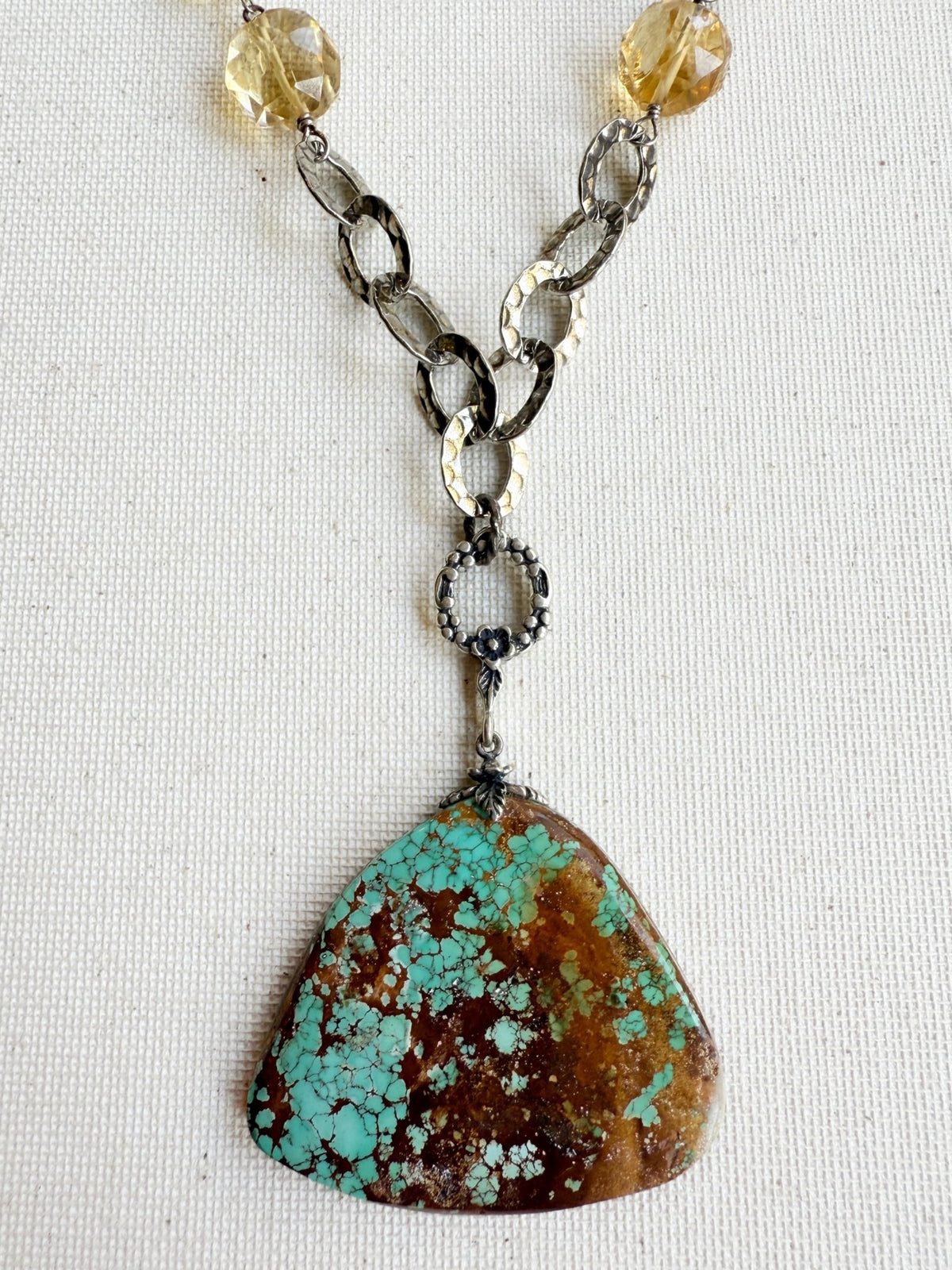 One of a Kind Vintage Arizona Turquoise, Sterling Silver and Citrine Necklace by Sage Machado - The Sage Lifestyle