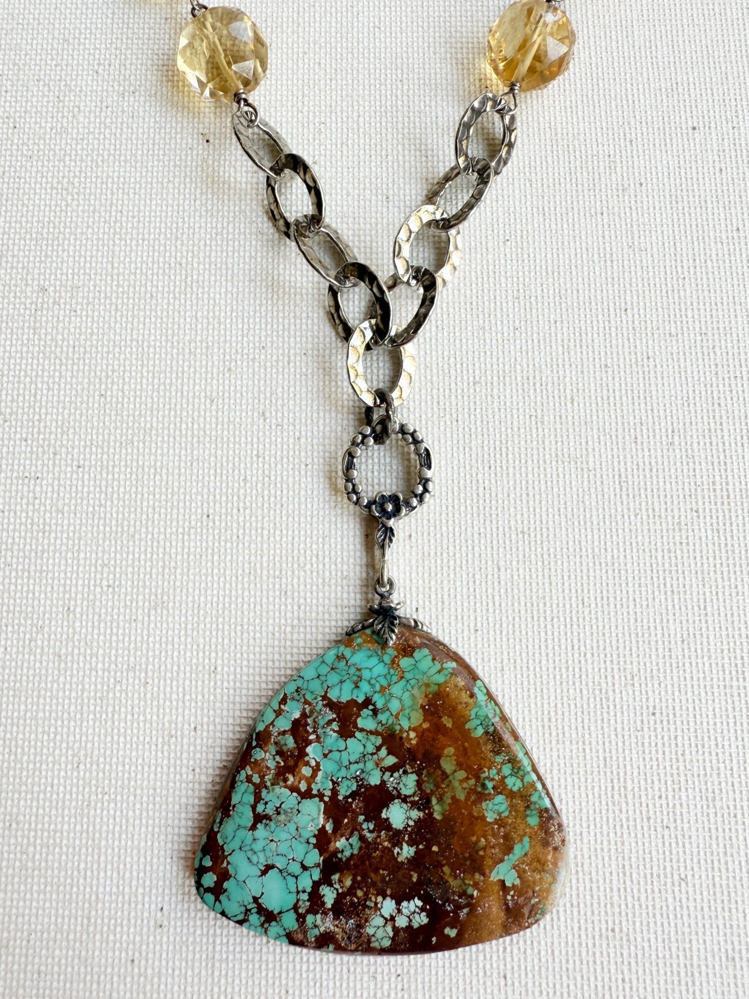 One of a Kind Vintage Arizona Turquoise, Sterling Silver and Citrine Necklace by Sage Machado - The Sage Lifestyle