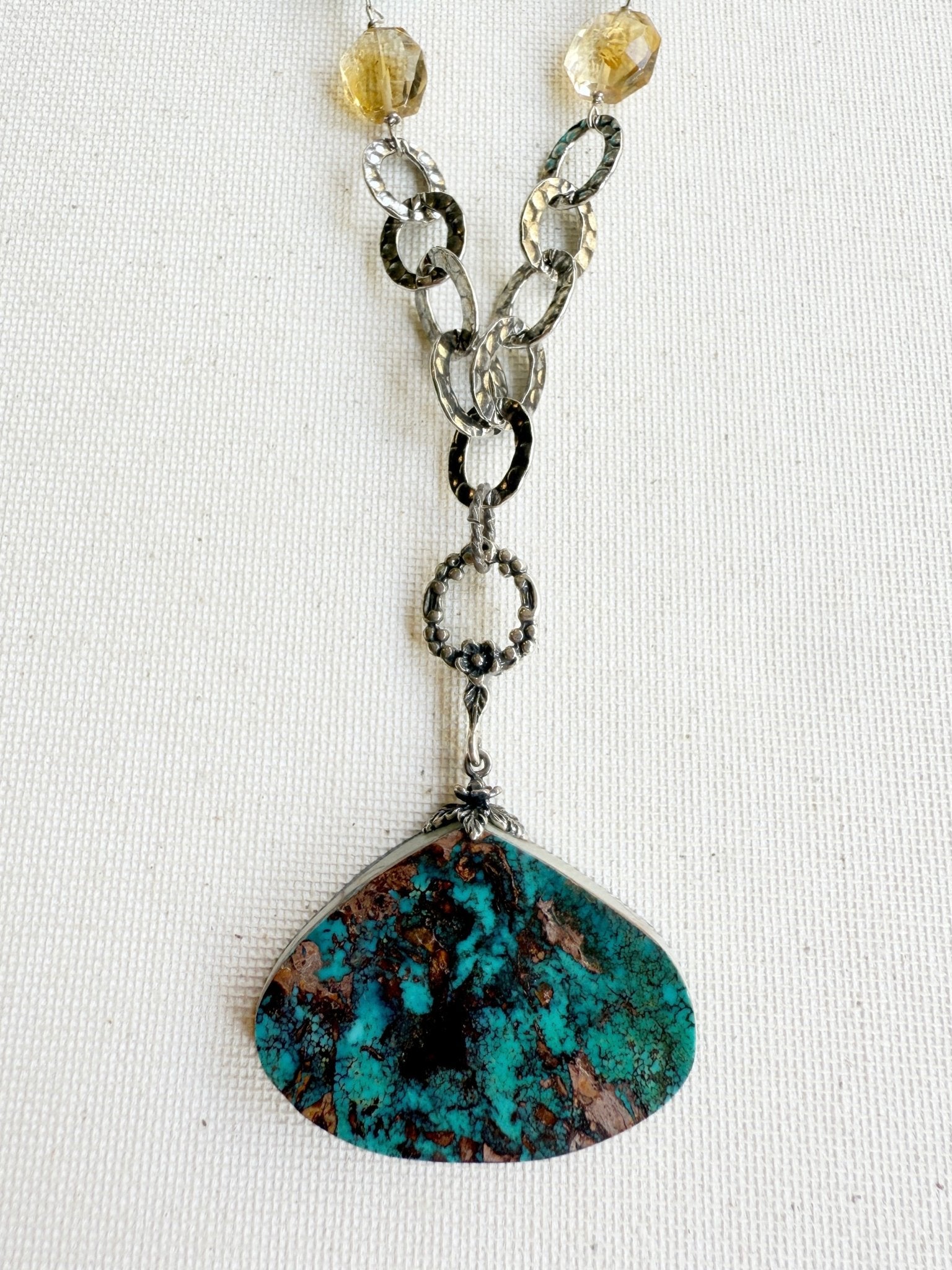 One of a Kind Vintage Arizona Turquoise, Sterling Silver and Citrine Necklace by Sage Machado - The Sage Lifestyle