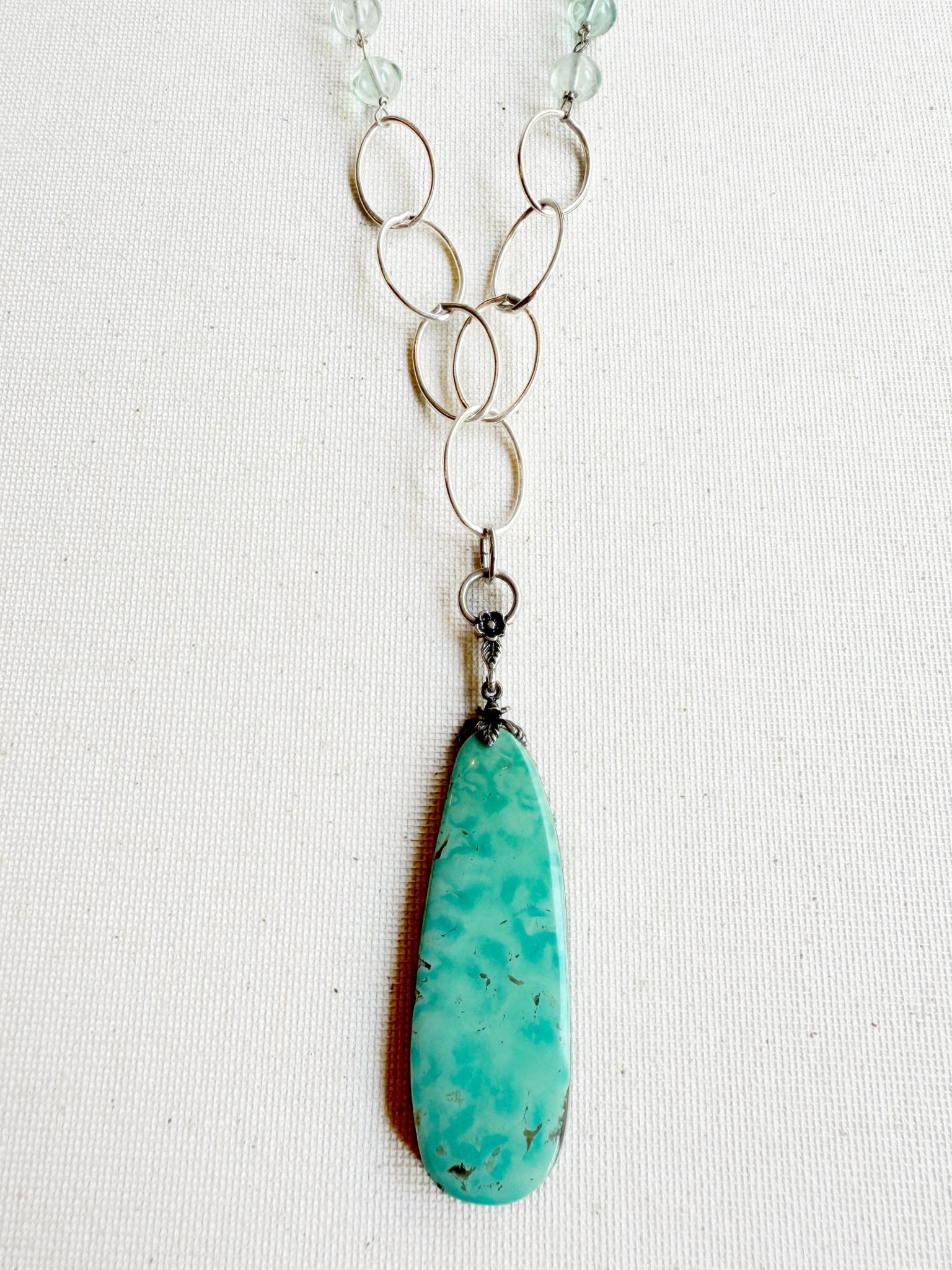 One of a Kind Vintage Arizona Turquoise, Sterling Silver and Green Fluorite Necklace by Sage Machado - The Sage Lifestyle