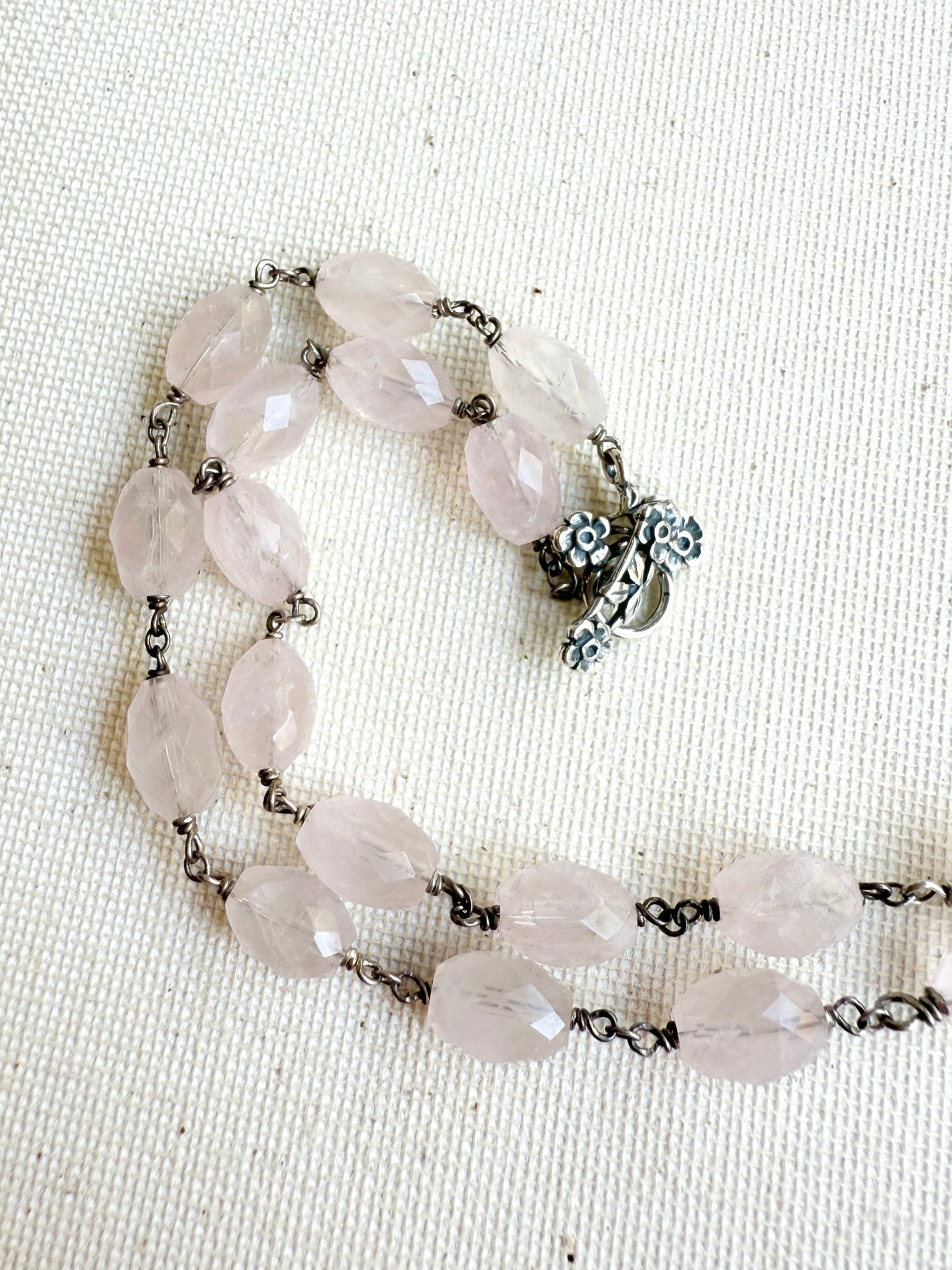 One of a Kind Vintage Arizona Turquoise, Sterling Silver and Rose Quartz Necklace by Sage Machado - The Sage Lifestyle
