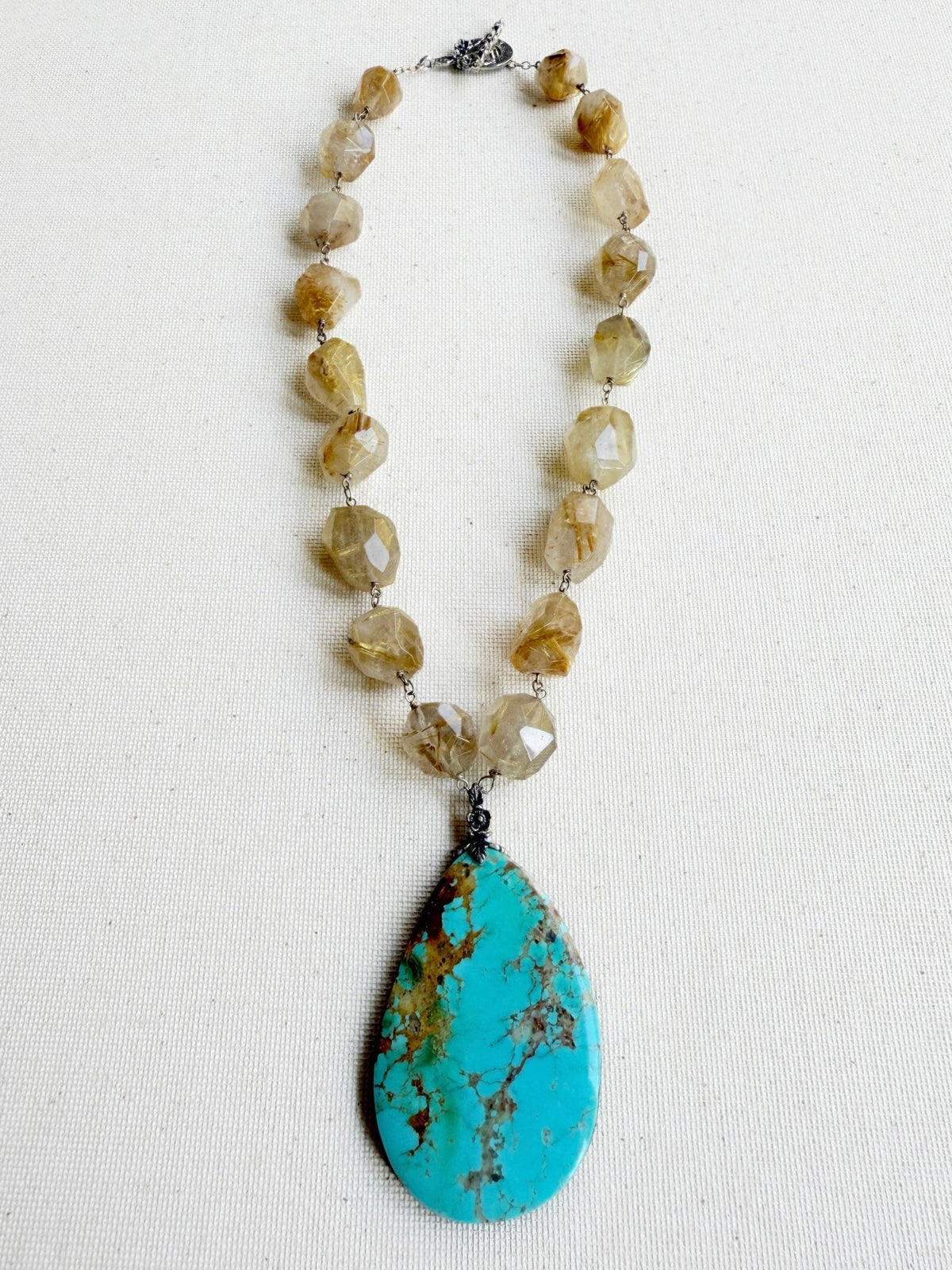 One of a Kind Vintage Arizona Turquoise, Sterling Silver and Rutilated Quartz Necklace by Sage Machado - The Sage Lifestyle
