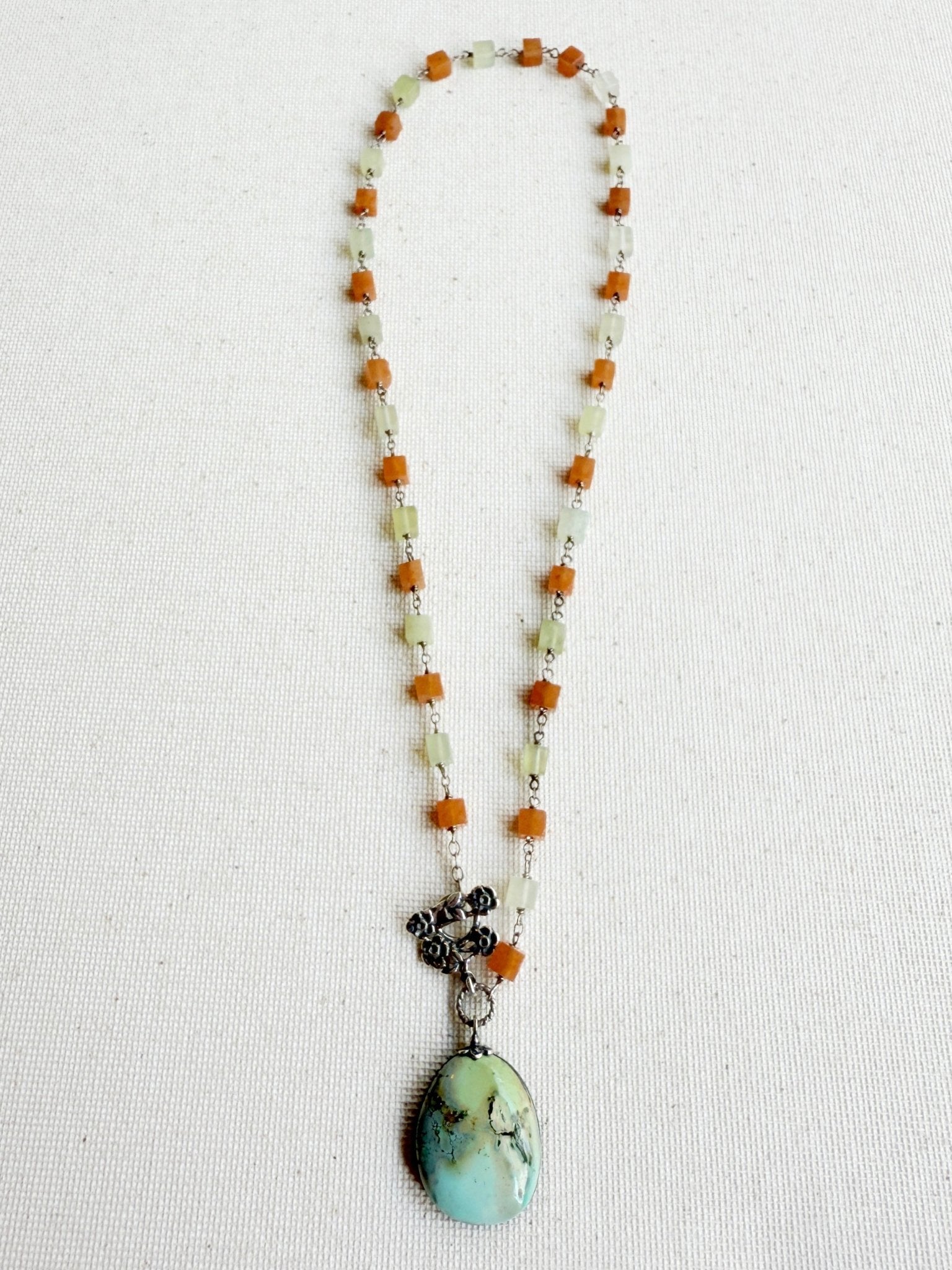 One of a Kind Vintage Arizona Turquoise, Sterling Silver, Carnelian and Serpentine Necklace by Sage Machado - The Sage Lifestyle