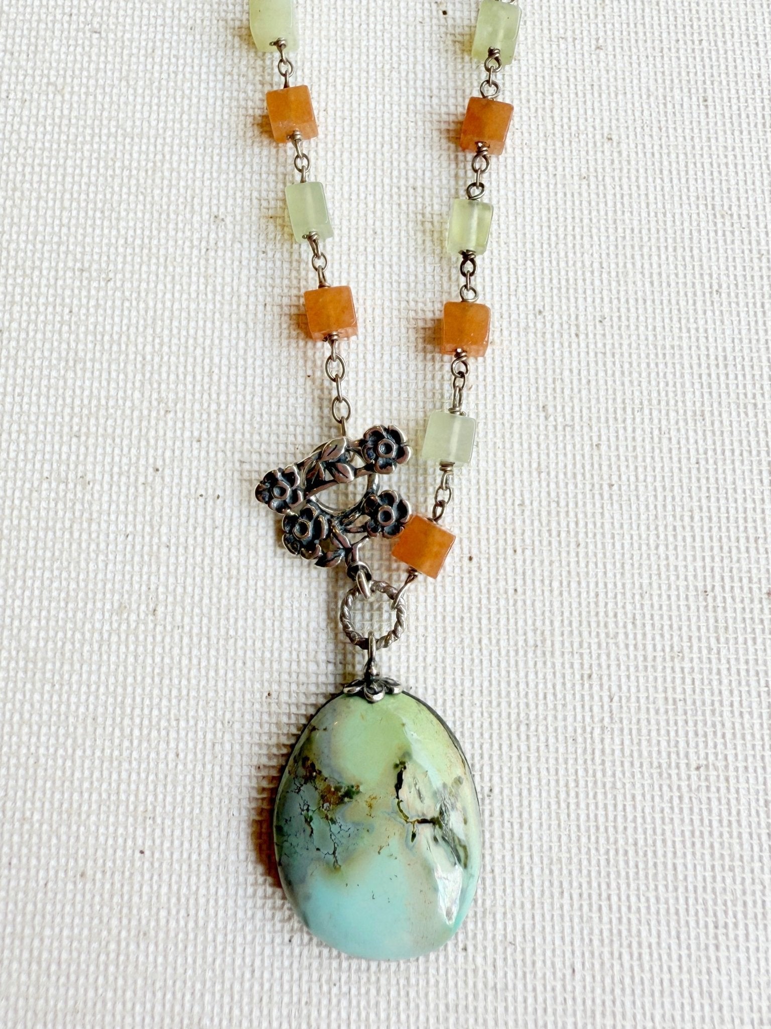 One of a Kind Vintage Arizona Turquoise, Sterling Silver, Carnelian and Serpentine Necklace by Sage Machado - The Sage Lifestyle