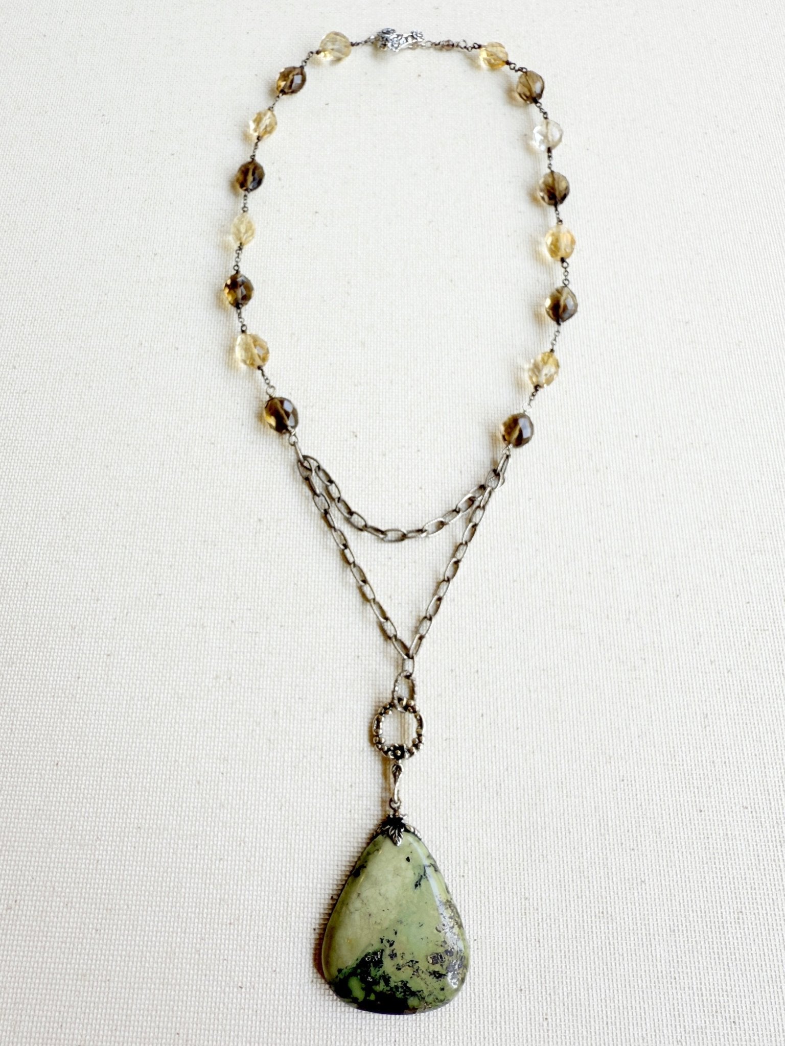 One of a Kind Vintage Arizona Turquoise, Sterling Silver, Smokey Topaz and Citrine Necklace by Sage Machado - The Sage Lifestyle