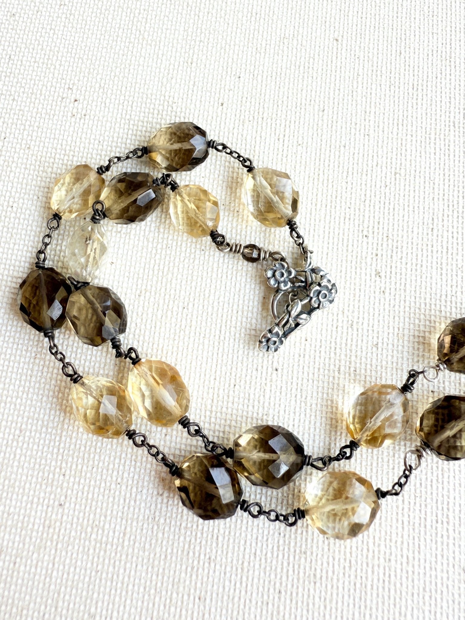 One of a Kind Vintage Arizona Turquoise, Sterling Silver, Smokey Topaz and Citrine Necklace by Sage Machado - The Sage Lifestyle