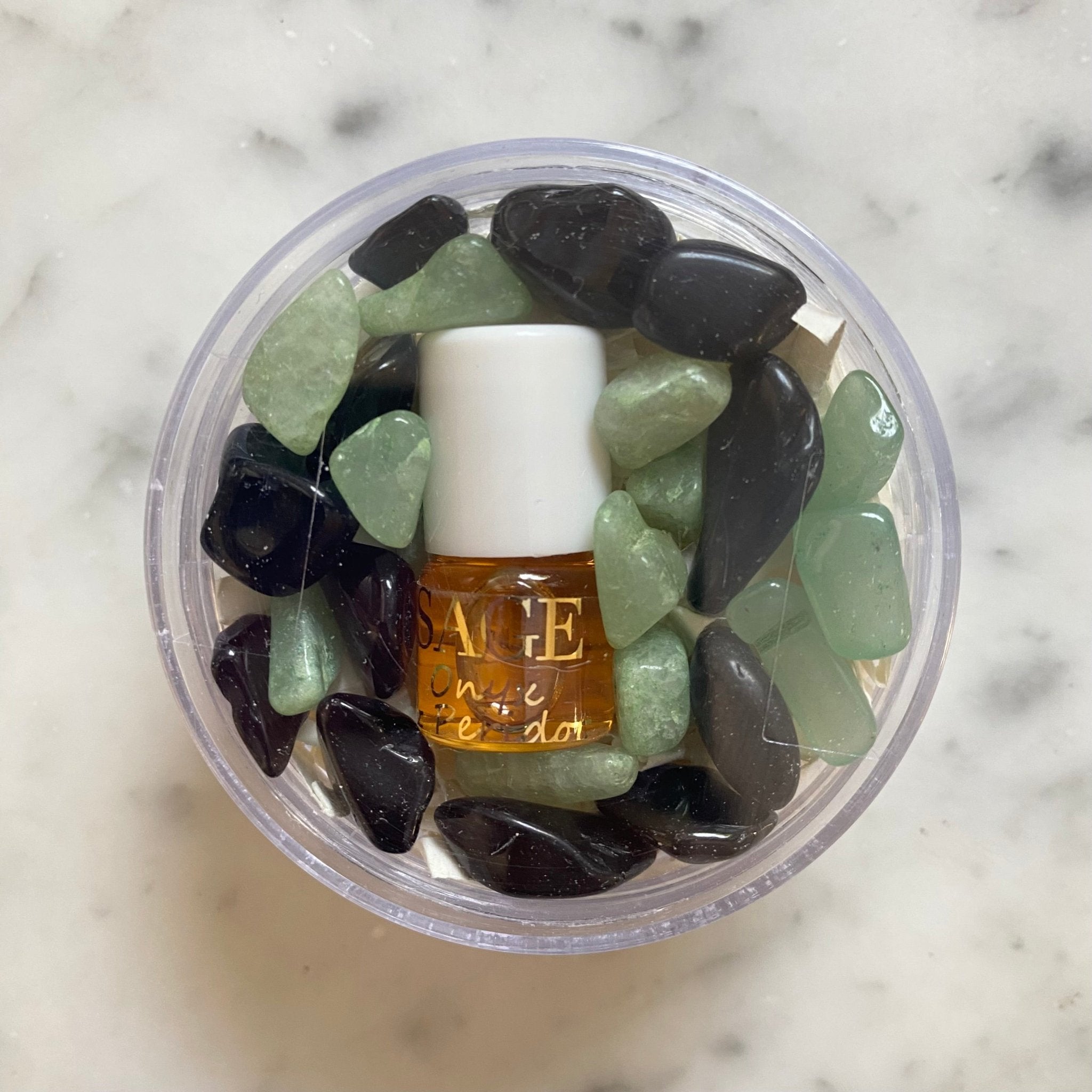 Onyx &amp; Peridot Blend Perfume Oil Concentrate Mini Rollie with Gemstones by Sage - The Sage Lifestyle
