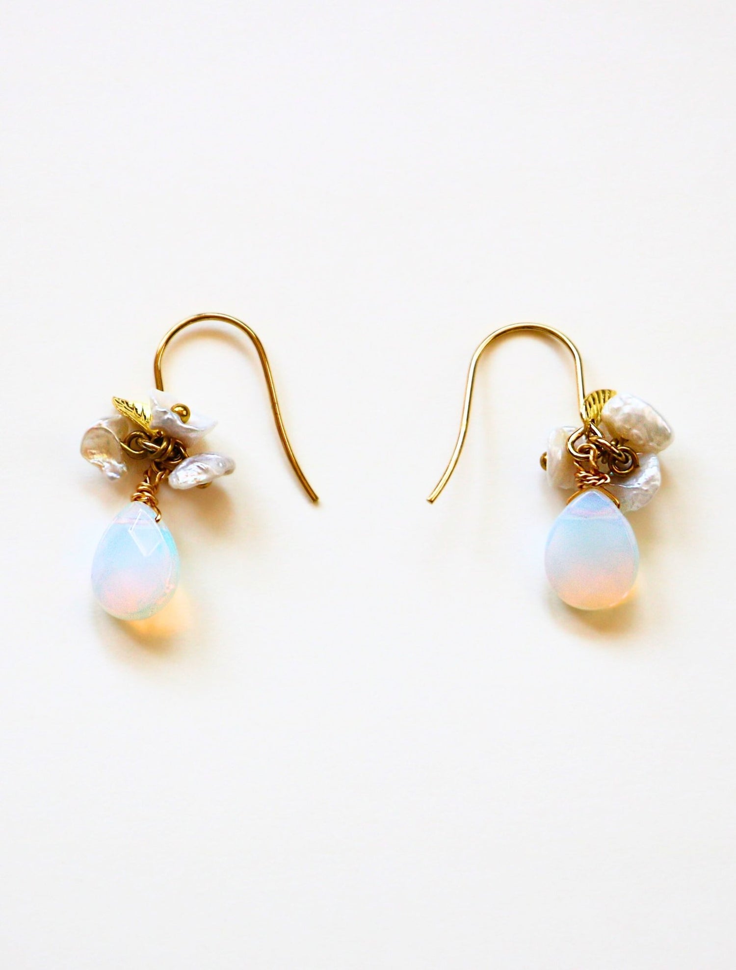 Opalite and Japanese Keshi Pearl Cluster Teardrop Charm Gold Earrings by Sage Machado - The Sage Lifestyle