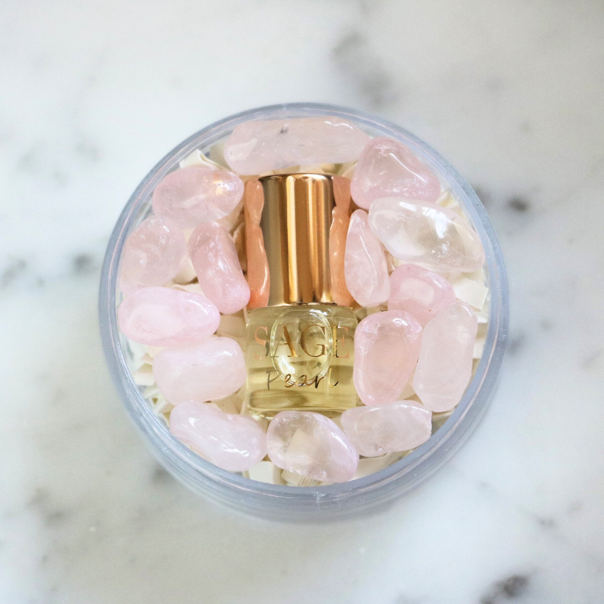 .03 oz Mini Roll on Sage Pearl Perfume Oil with gemstones, Subtle, Gender Neutral, Vegan, Cruelty Free, travel perfume