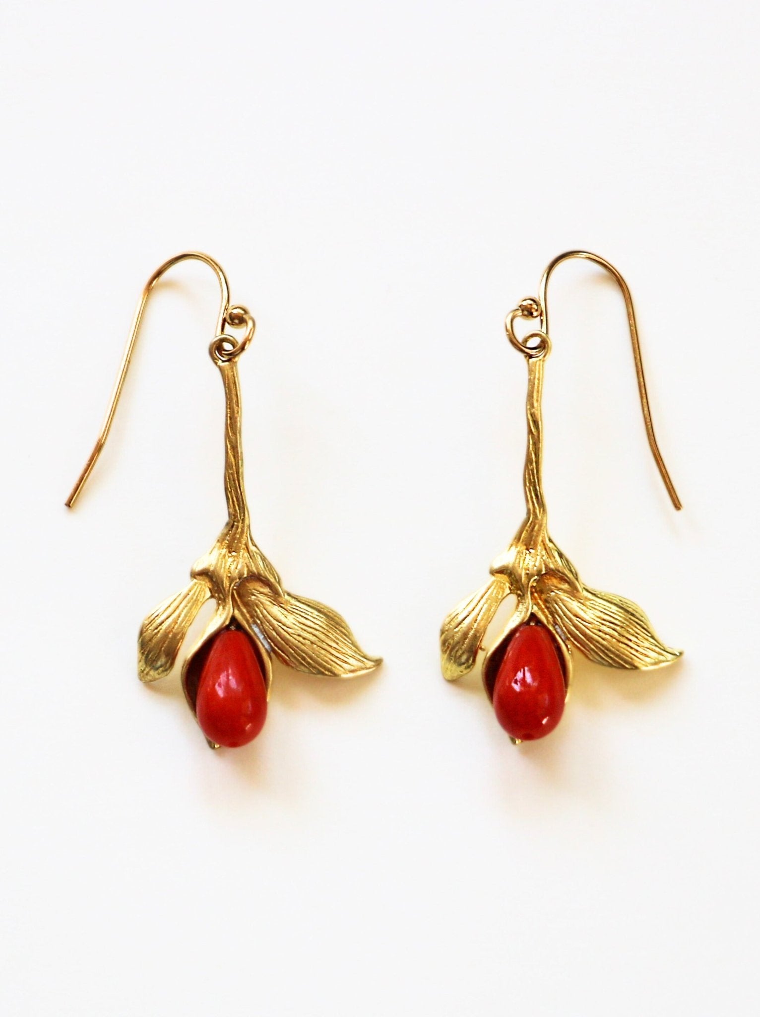 Red Jasper Leaf Teardrop Gold Earrings by Sage Machado - The Sage Lifestyle