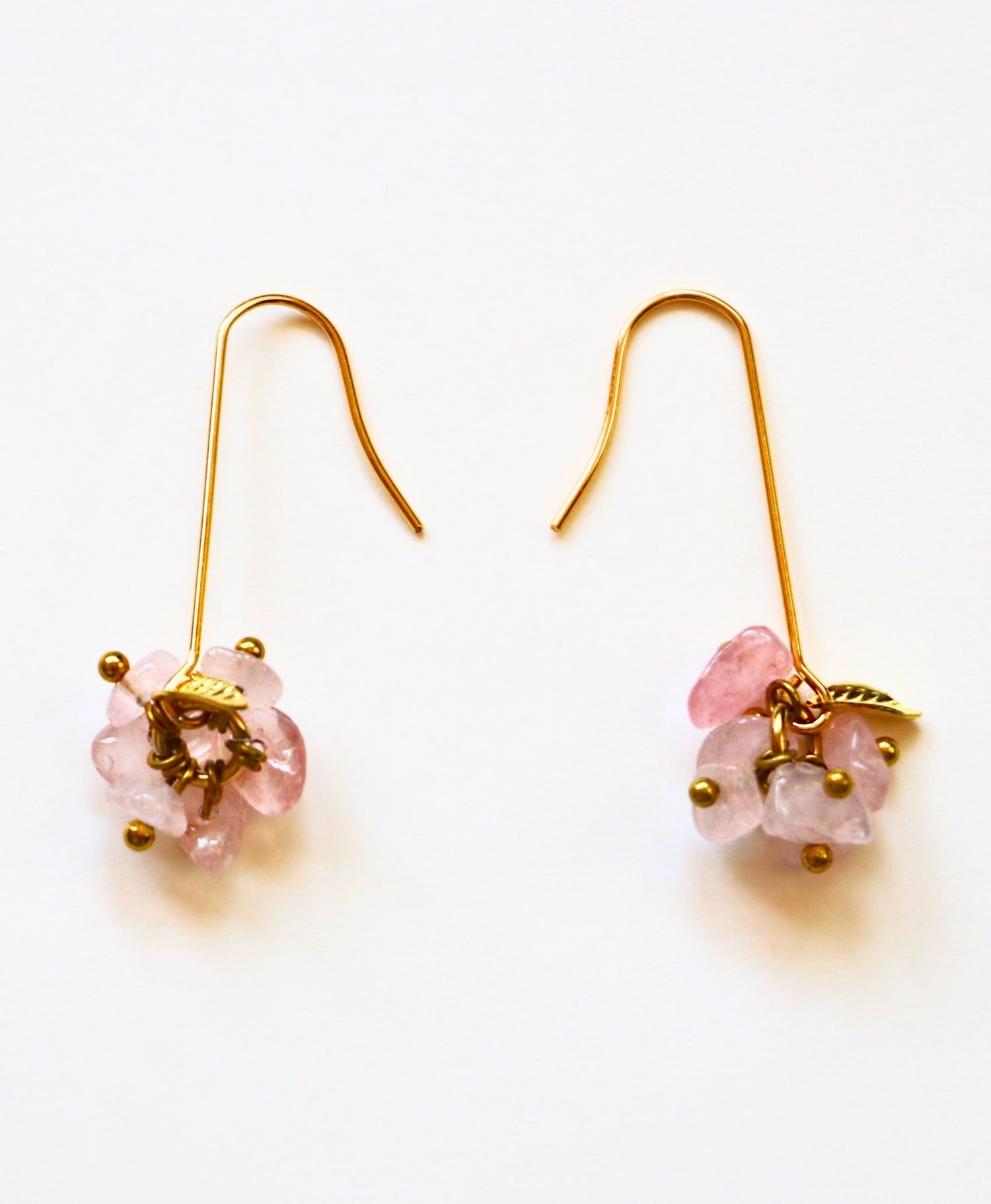 Rose Quartz Long Cluster Drop Gold Earrings by Sage Machado - The Sage Lifestyle