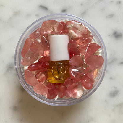Rose Quartz Perfume Oil Concentrate Mini Rollie with Gemstones by Sage - The Sage Lifestyle