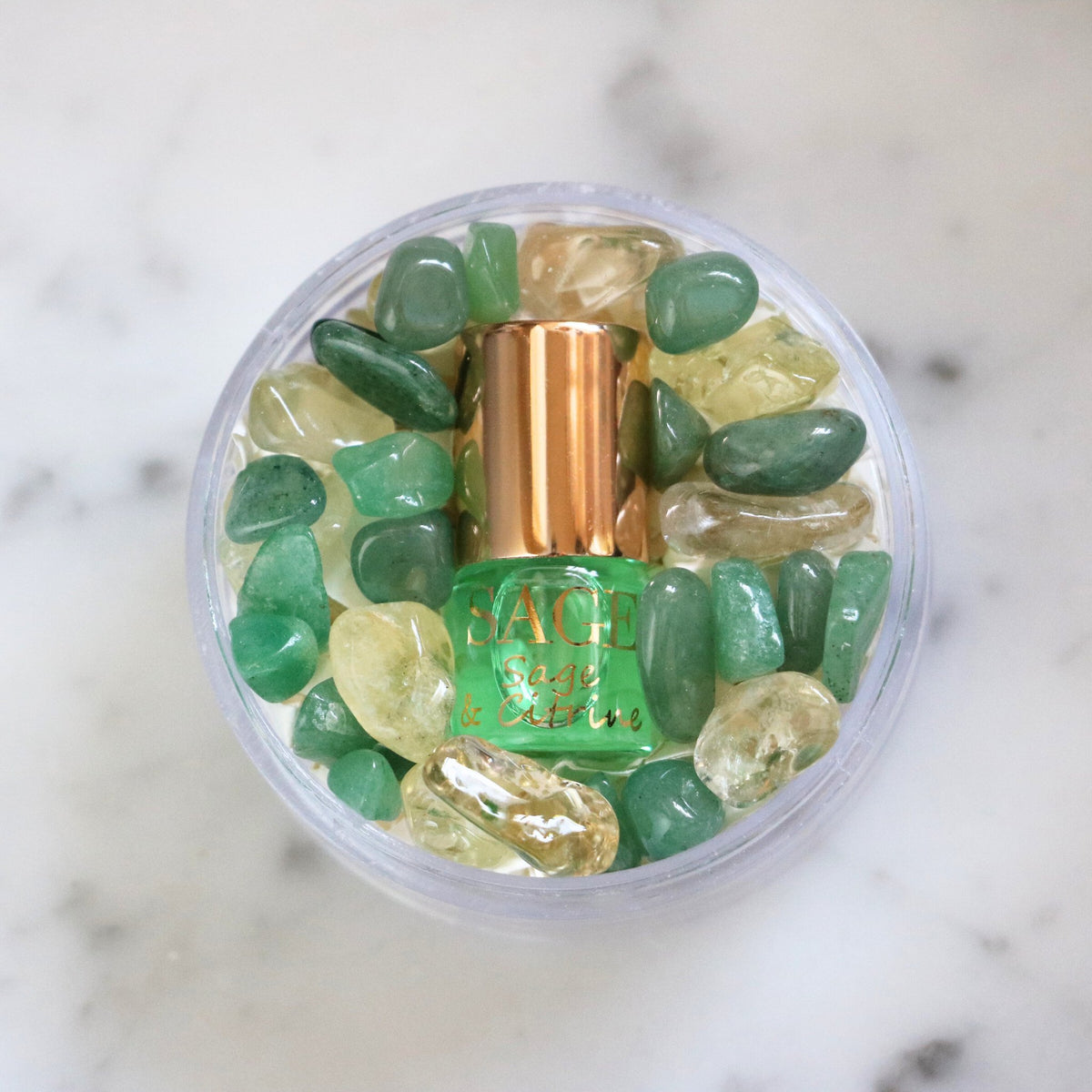 .03 oz Mini Roll on Citrine Perfume Oil by Sage with gemstones, Fruity, Gender Neutral Vegan, Cruelty Free travel size scent