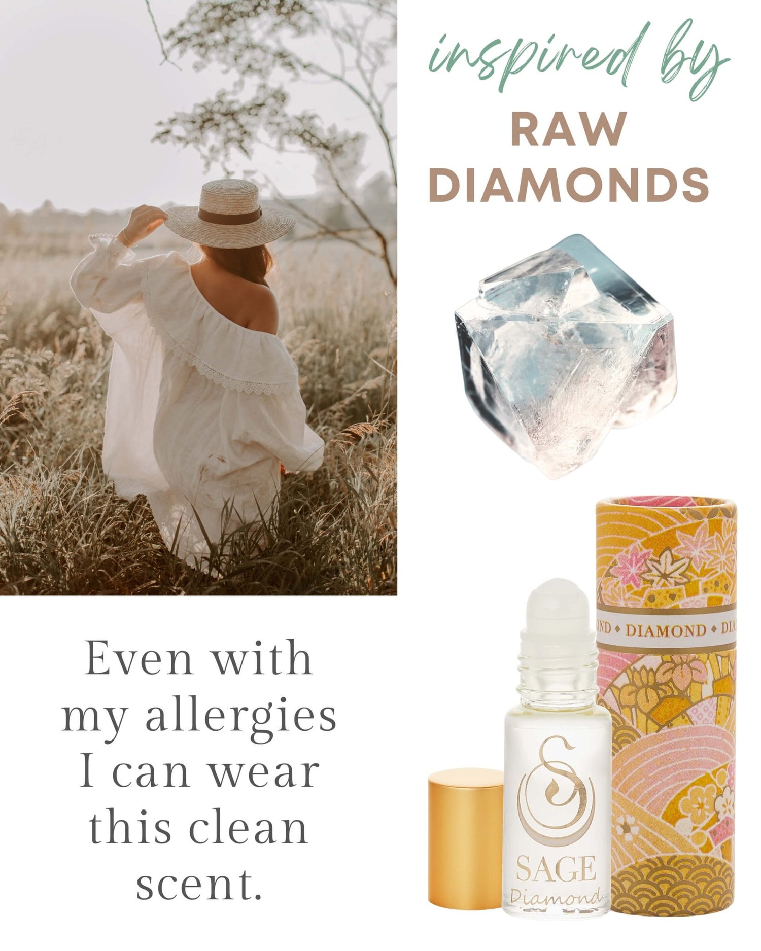 Secret Garden CLEAN Gift Set ~ Diamond Perfume Oil Concentrate Roll - On and Turquoise & Pearl Organic Eau de Toilettes by Sage - The Sage Lifestyle