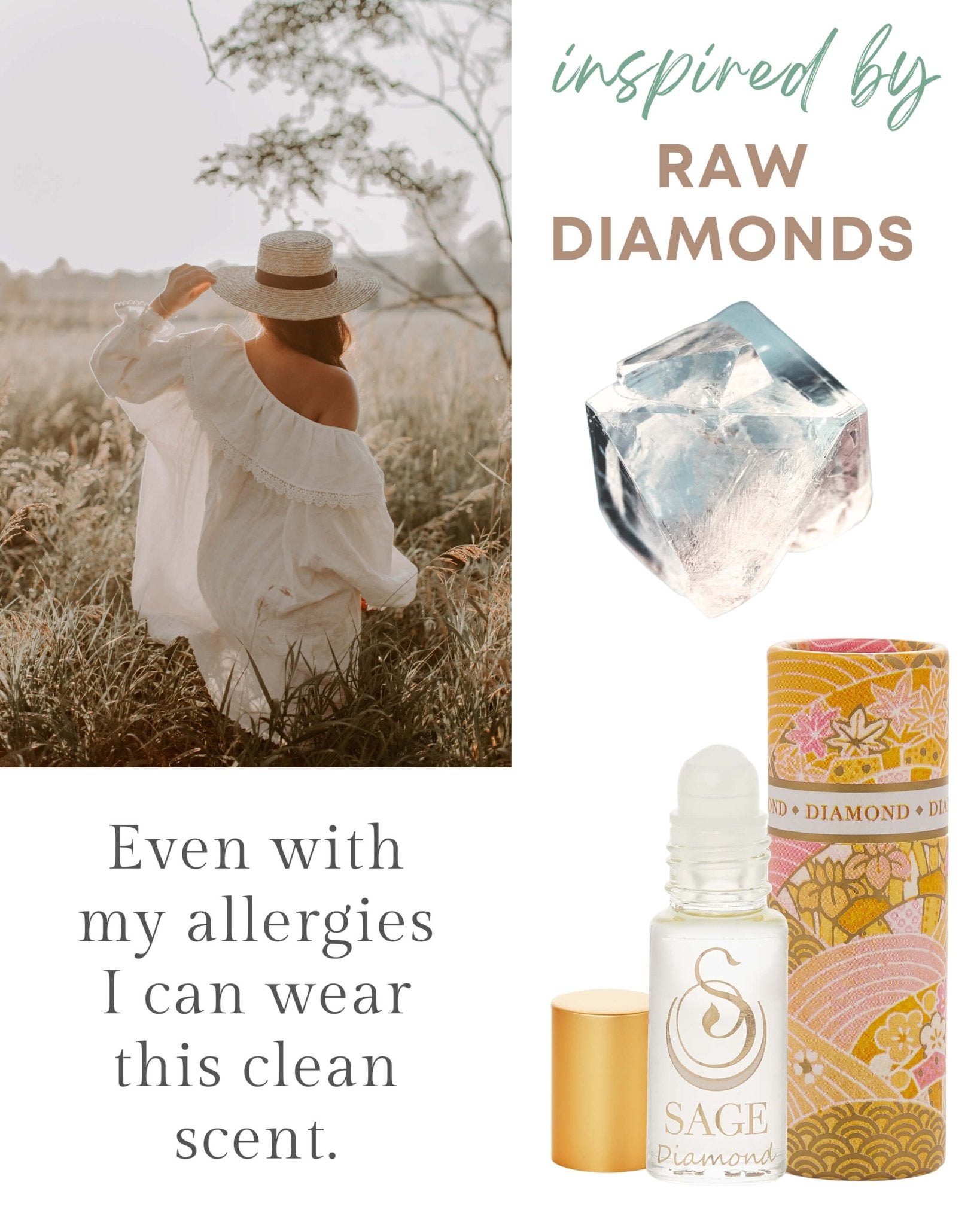 Secret Garden CLEAN Gift Set ~ Diamond Perfume Oil Concentrate Roll - On and Turquoise & Pearl Organic Eau de Toilettes by Sage - The Sage Lifestyle