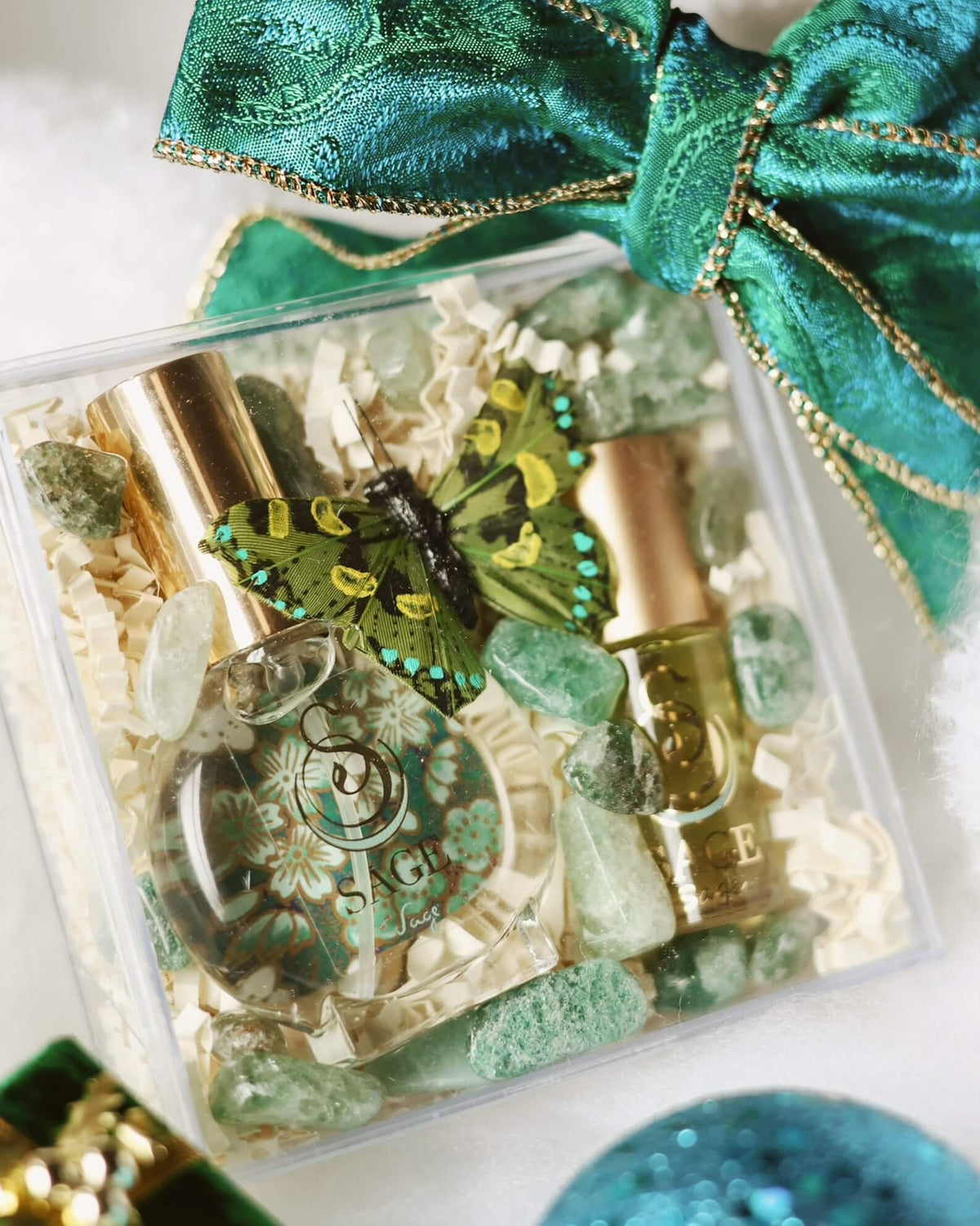 Secret Garden INDULGE Gift Set ~ 1/2 oz Organic Eau de Toilette Mini & 1/8 oz Perfume Oil Concentrate Roll - On with Gemstones - The Sage Lifestyle
