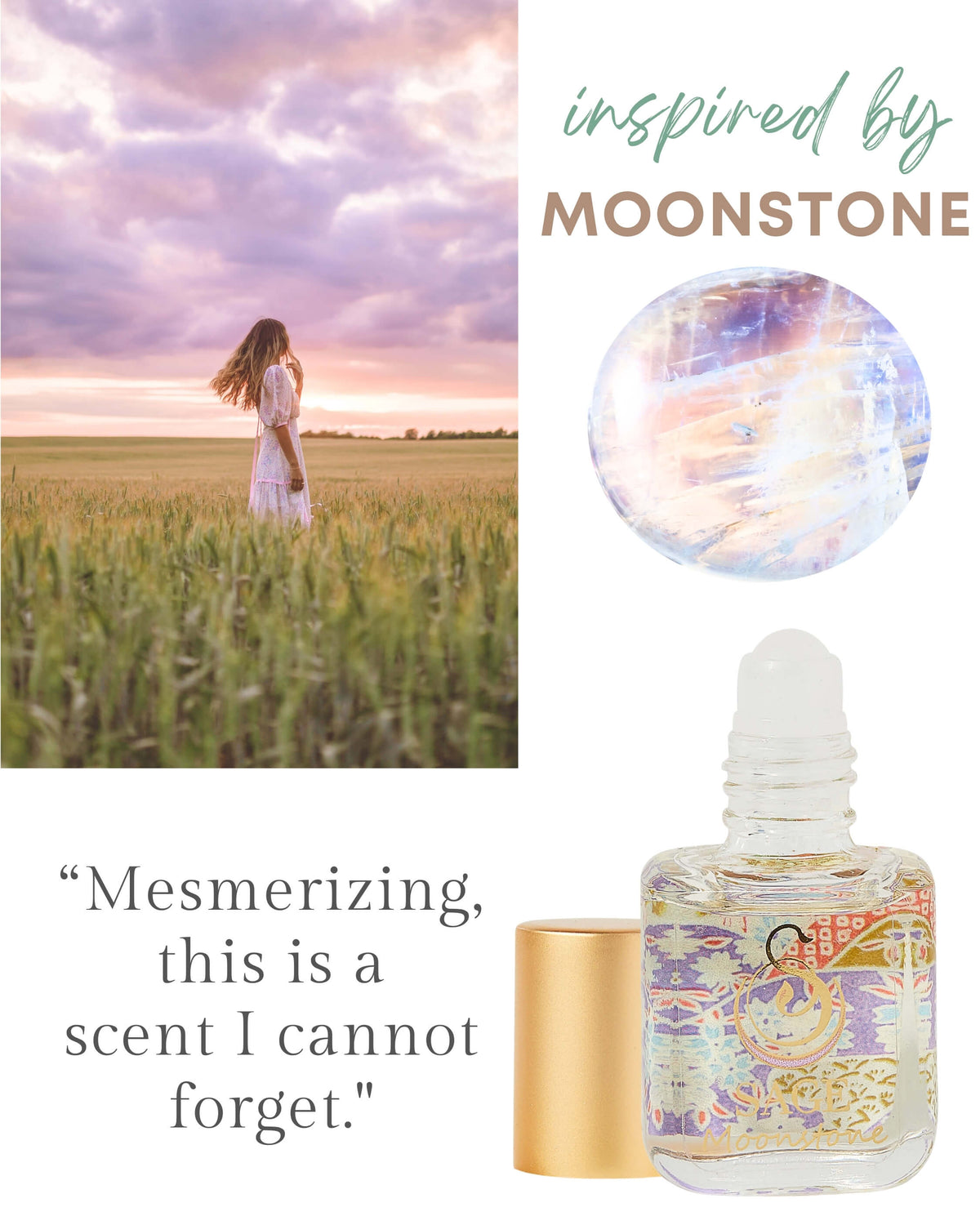 Secret Garden PETITE DUO Gift Set ~ 1/2 oz Rose Quartz Organic Eau de Toilette Mini & 1/4 oz Moonstone Organic Perfume Oil Extract Roll - On with Gemstone Heart - The Sage Lifestyle