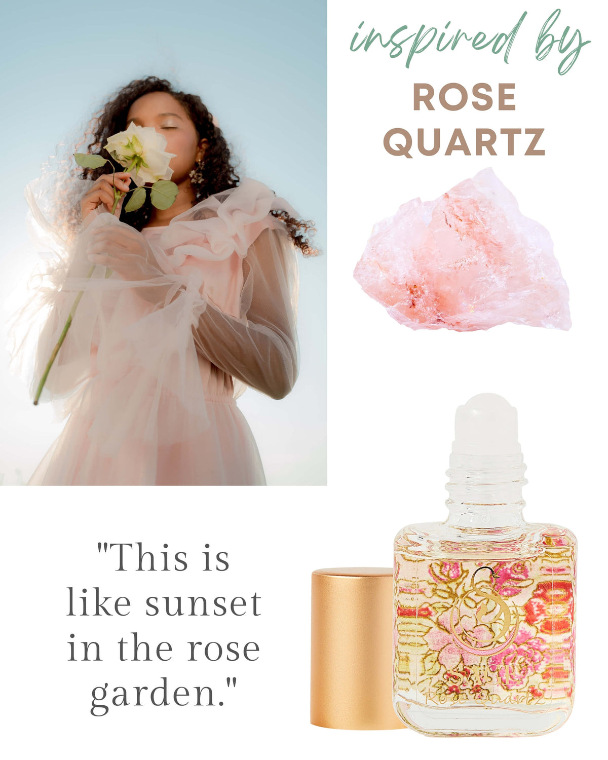 Secret Garden PETITE DUO Gift Set ~ 1/2 oz Turquoise Organic Eau de Toilette Mini & 1/4 oz Rose Quartz Organic Perfume Oil Extract Roll - On with Gemstone Heart - The Sage Lifestyle