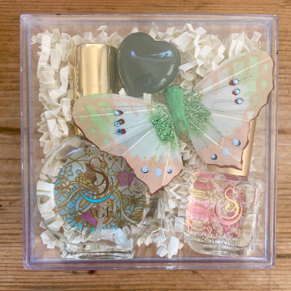 Secret Garden PETITE DUO Gift Set ~ 1/2 oz Turquoise Organic Eau de Toilette Mini & 1/4 oz Rose Quartz Organic Perfume Oil Extract Roll - On with Gemstone Heart - The Sage Lifestyle
