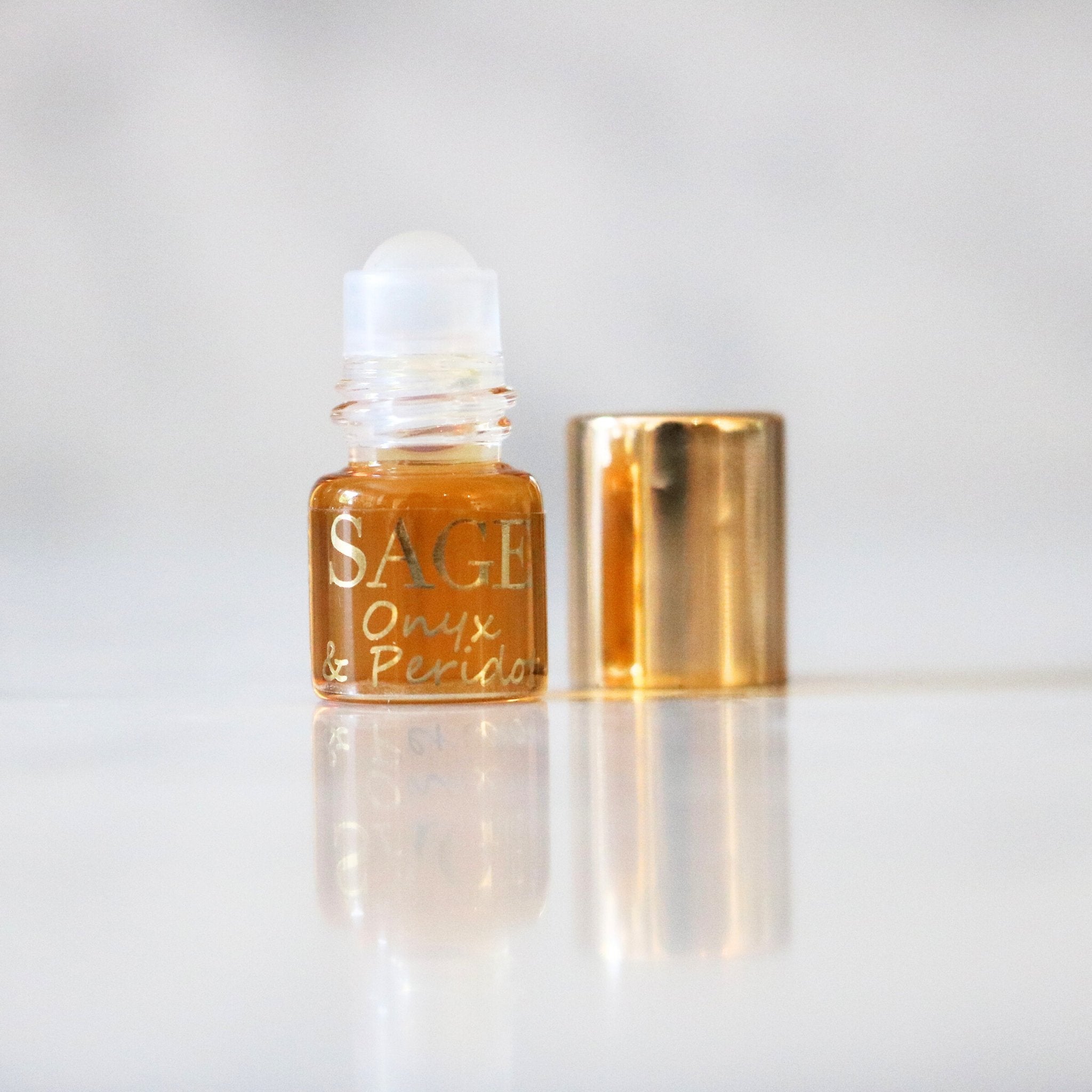.03oz Mini Roll on Sage Onyx Peridot Perfume Oil, Earthy Scent, Gender Neutral Vegan Cruelty Free, travel size fragrance