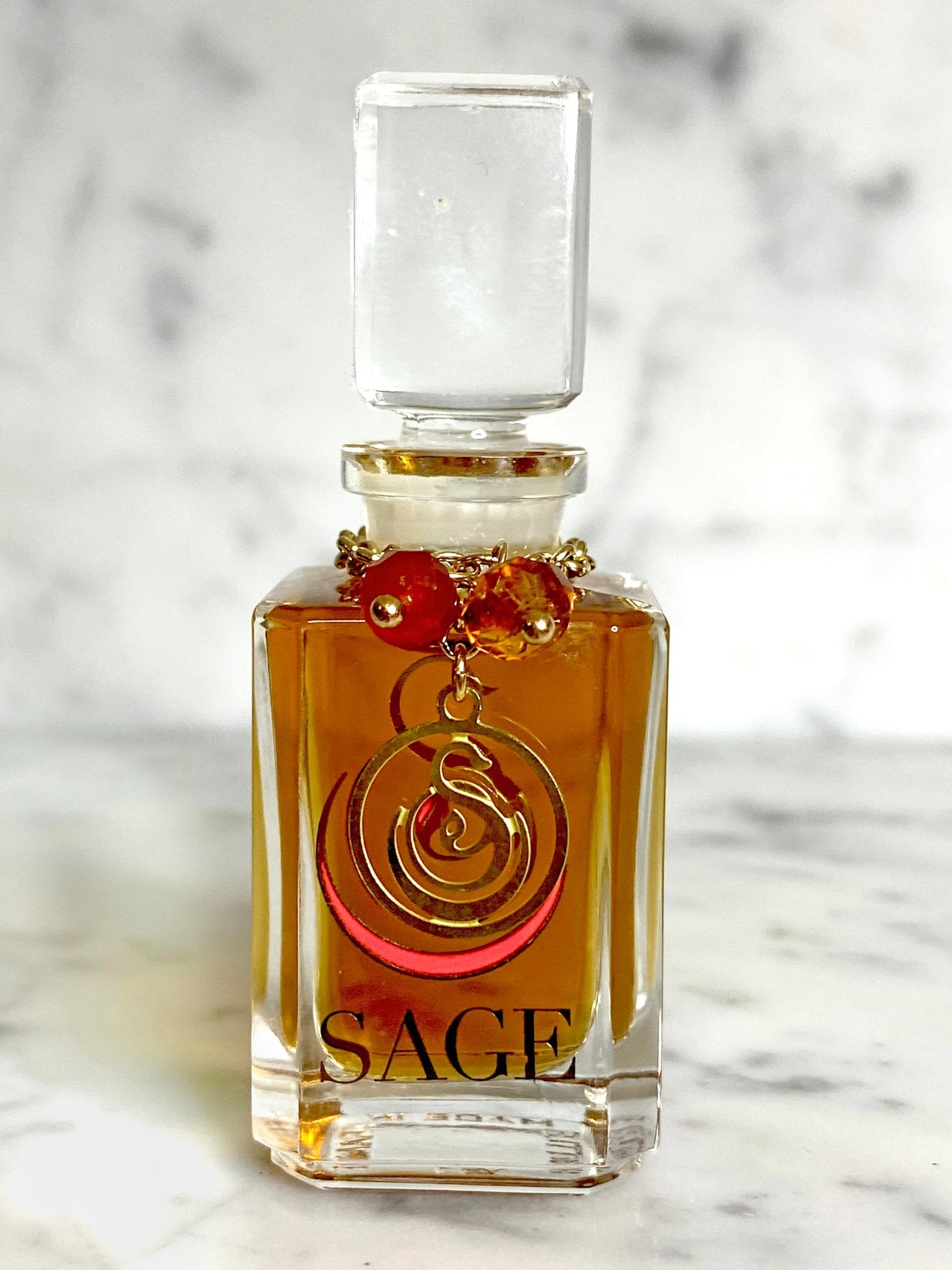 1/4 oz Sage Amber & Carelian perfume oil glass Vanity Bottle, with gemstones, earthy, gender neutral, Vegan, Cruelty Free