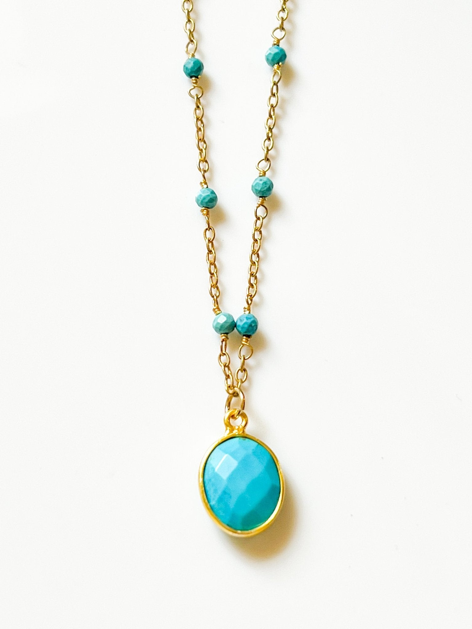 Arizona Turquoise Charm Drop Necklace on Gold Chain with Arizona Turquoise by Sage Machado - The Sage Lifestyle