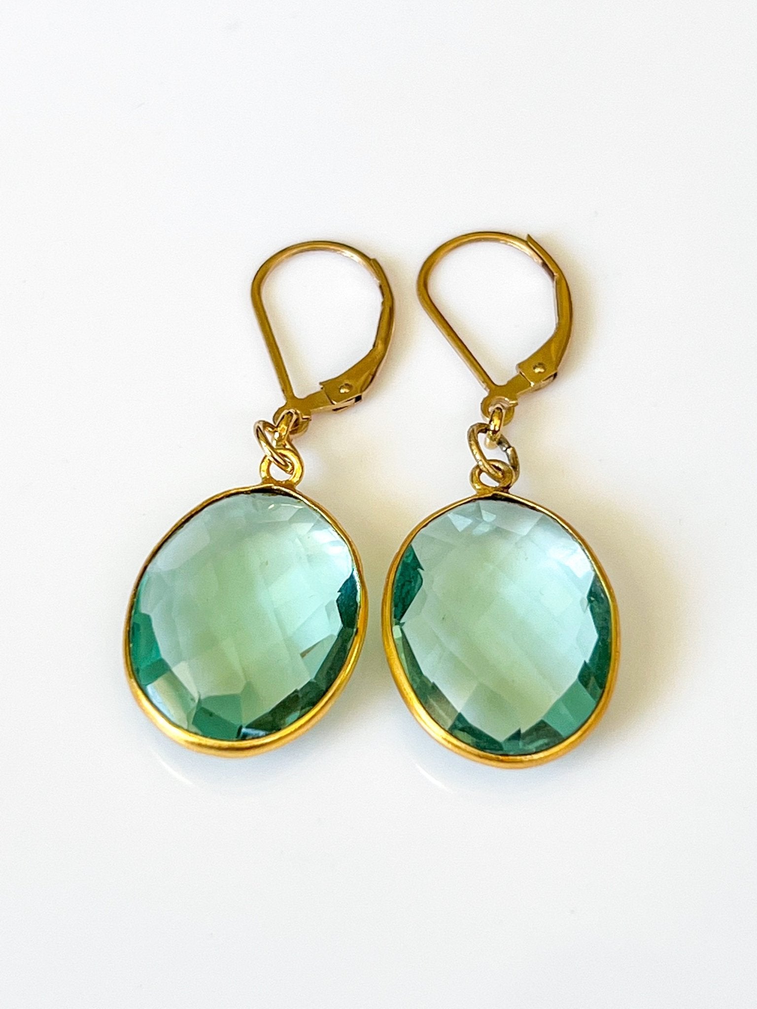 Blue Topaz Large Charm Oval Drop Gold Earrings by Sage Machado - The Sage Lifestyle