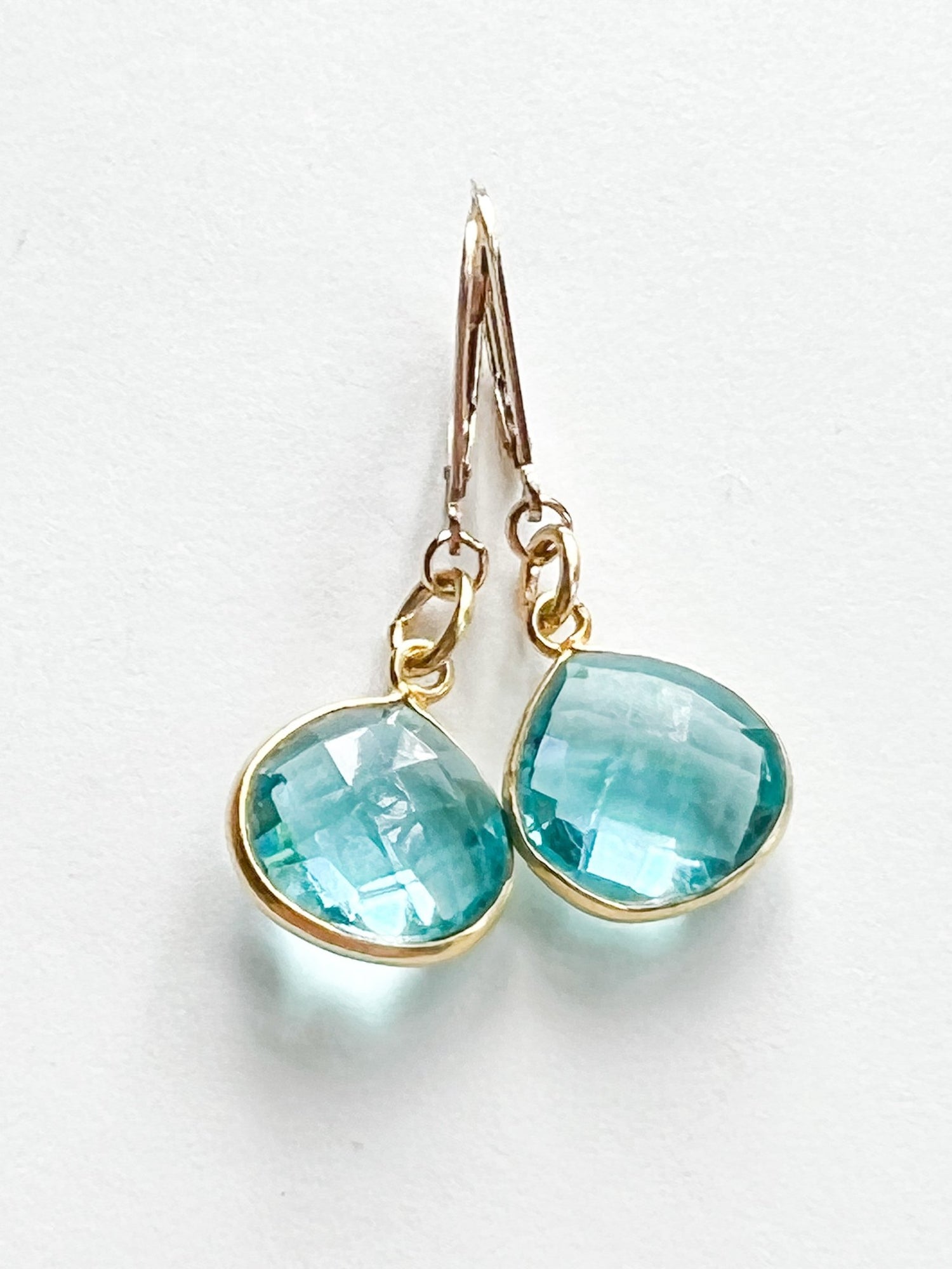 Blue Topaz Teardrop Charm Gold Earrings by Sage Machado - The Sage Lifestyle