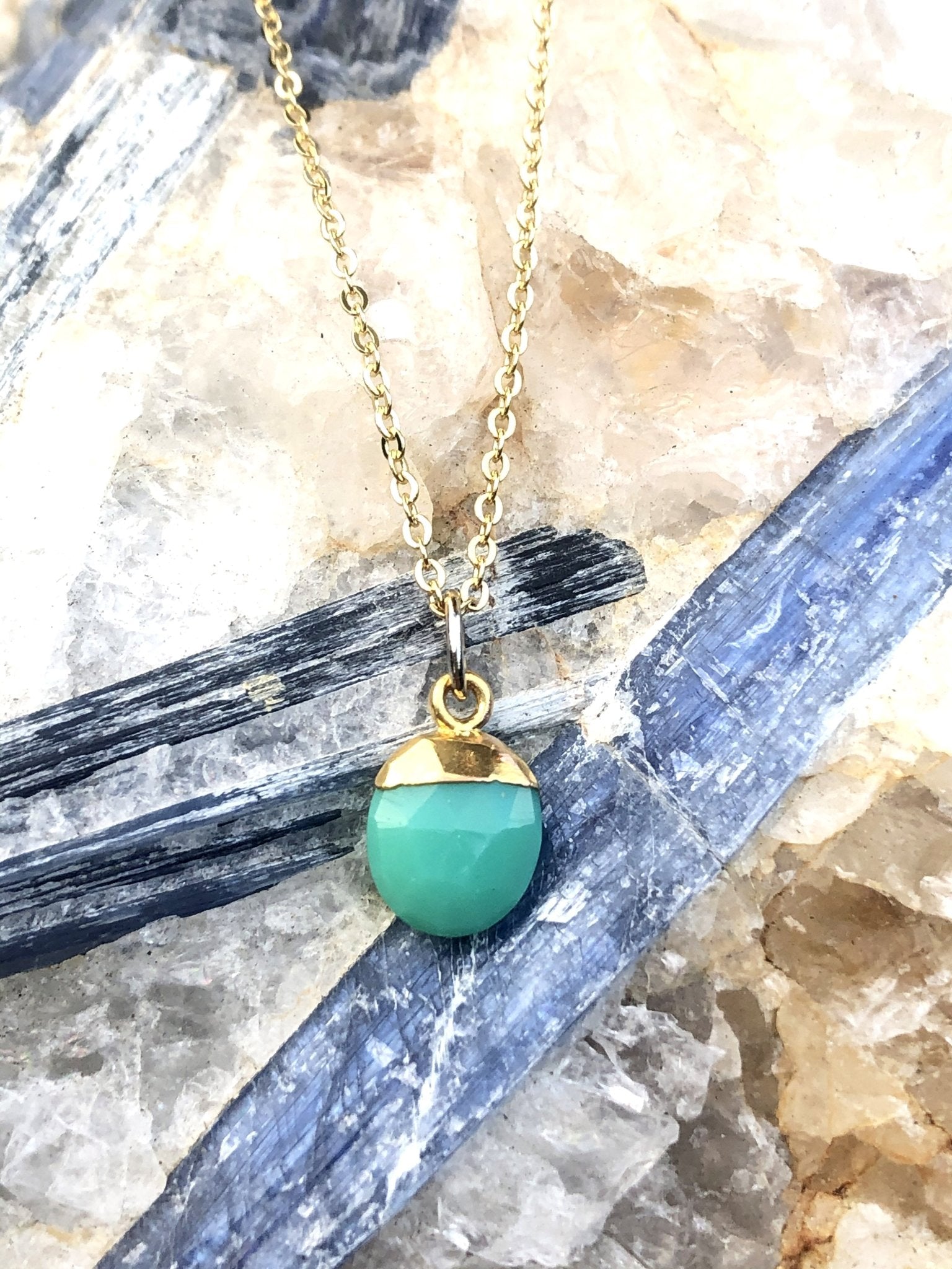 Chrysoprase Charm Necklace on Gold Chain by Sage Machado - The Sage Lifestyle