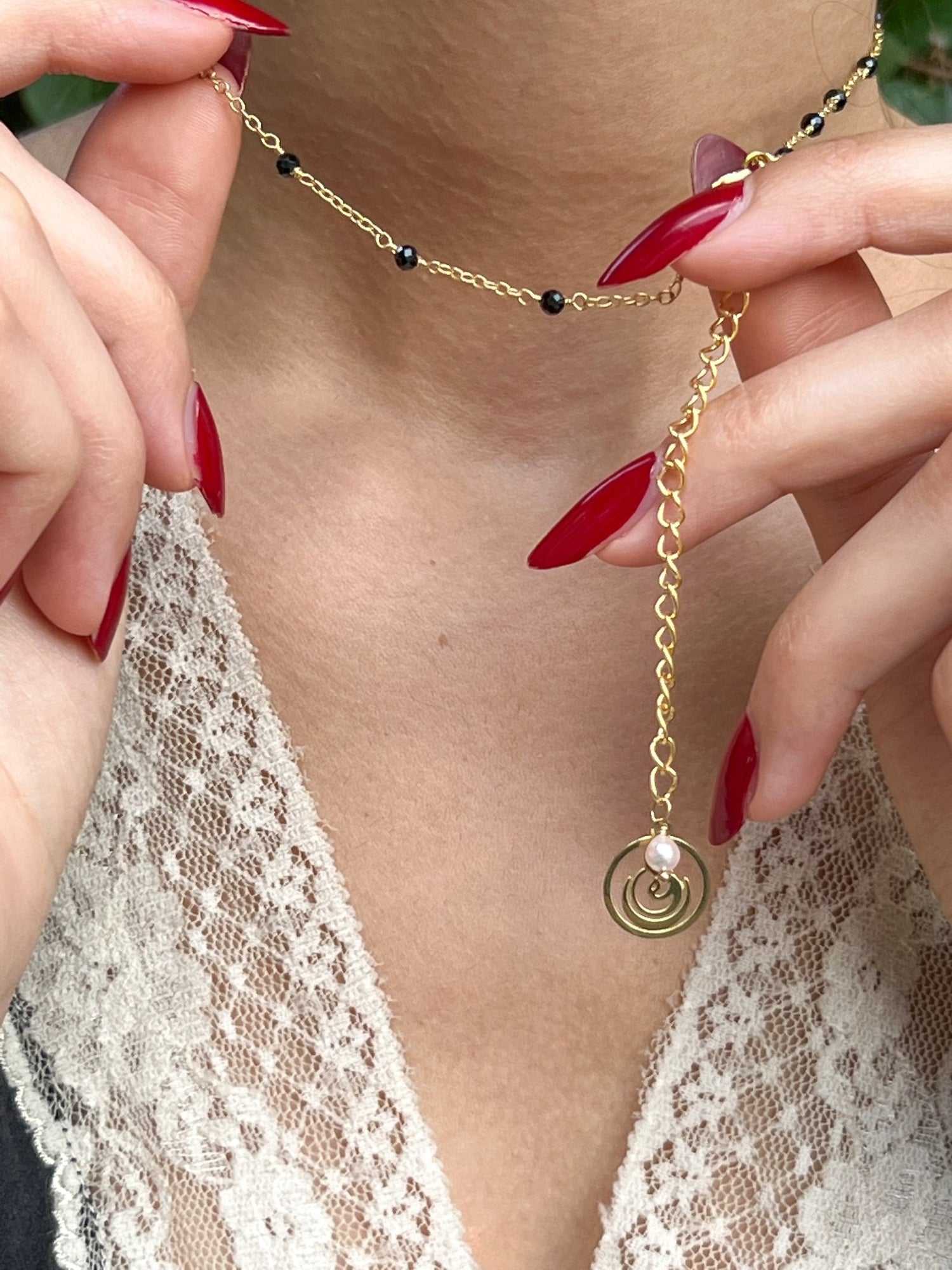 Citrine Teardrop Charm Necklace on Gold Chain with Black Onyx by Sage Machado - The Sage Lifestyle