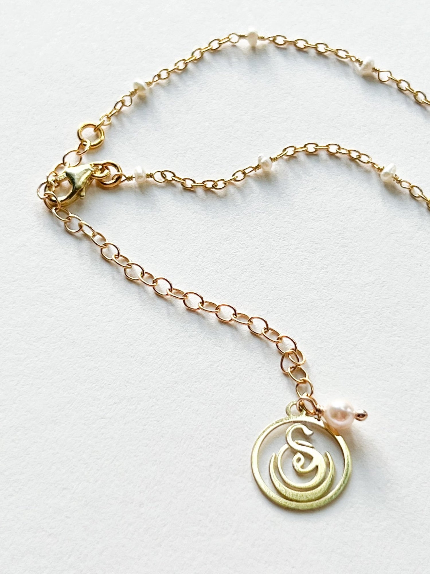 Citrine Teardrop Charm Necklace on Gold Chain with White Freshwater Pearls by Sage Machado - The Sage Lifestyle