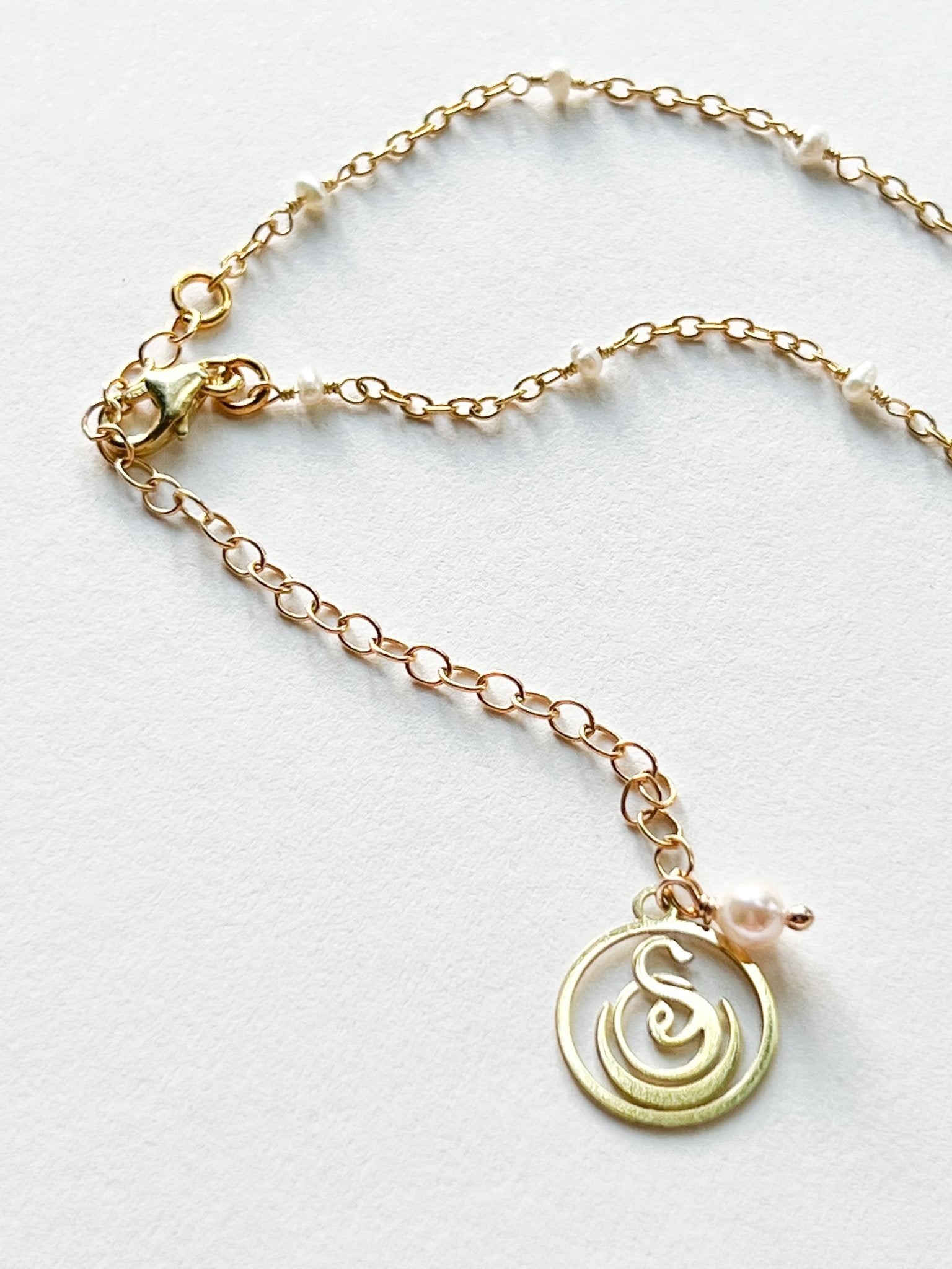 Citrine Teardrop Charm Necklace on Gold Chain with White Freshwater Pearls by Sage Machado - The Sage Lifestyle