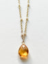 Citrine Teardrop Charm Necklace on Gold Chain with White Freshwater Pearls by Sage Machado - The Sage Lifestyle