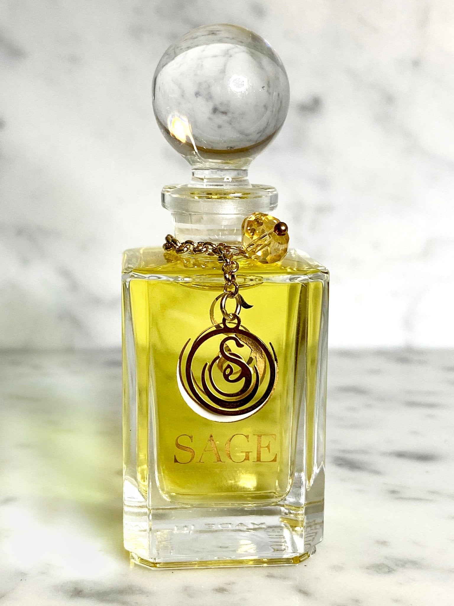 1/2 oz Sage Citrine Perfume Oil Glass Vanity Bottle with gemstones, Fruity, Gender neutral, Vegan, Cruelty Free scent
