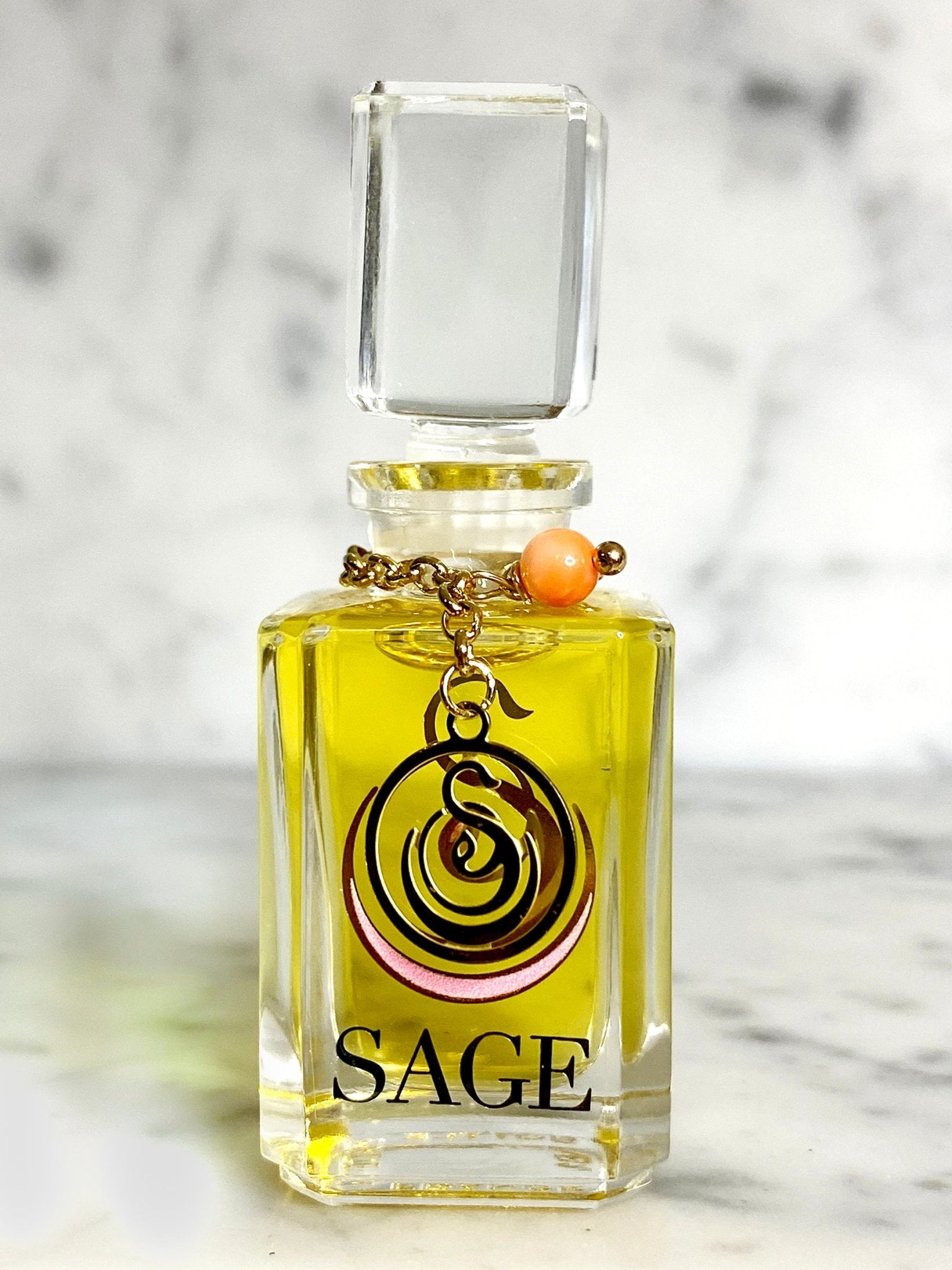1/4 oz Sage Coral Perfume Oil Glass Vanity Bottle with gemstones, light floral, Gender Neutral, Vegan, and Cruelty Free scent