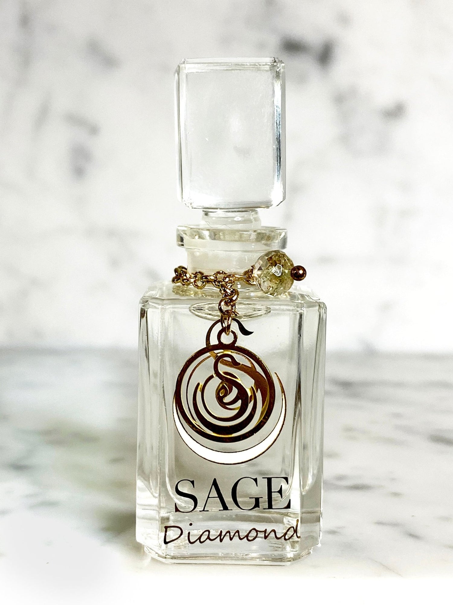 1/4 oz Sage Diamond Perfume Oil, glass vanity bottle with gemstones, subtle, gender neutral, vegan, cruelty free fragrance