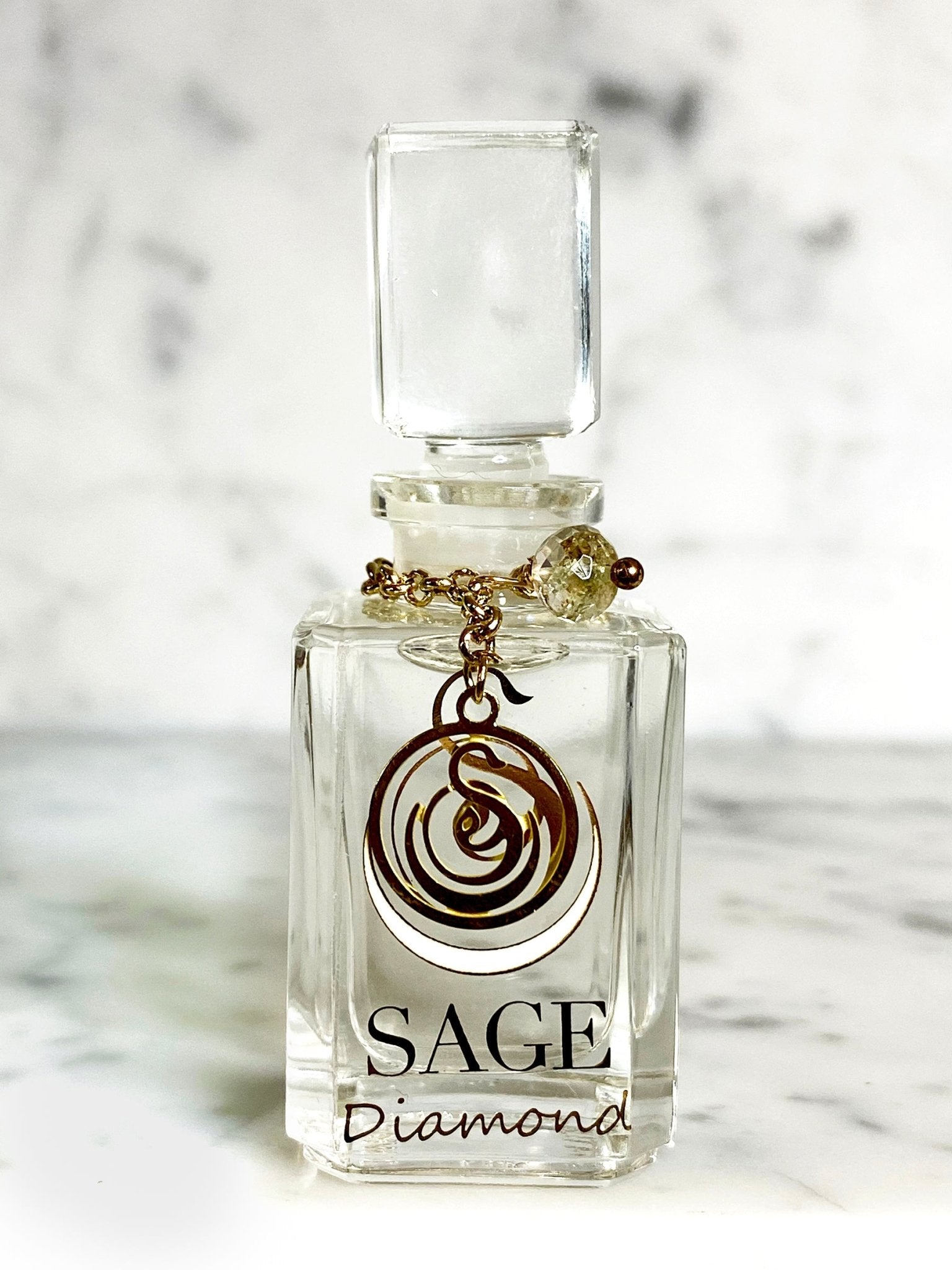 1/4 oz Sage Diamond Perfume Oil, glass vanity bottle with gemstones, subtle, gender neutral, vegan, cruelty free fragrance