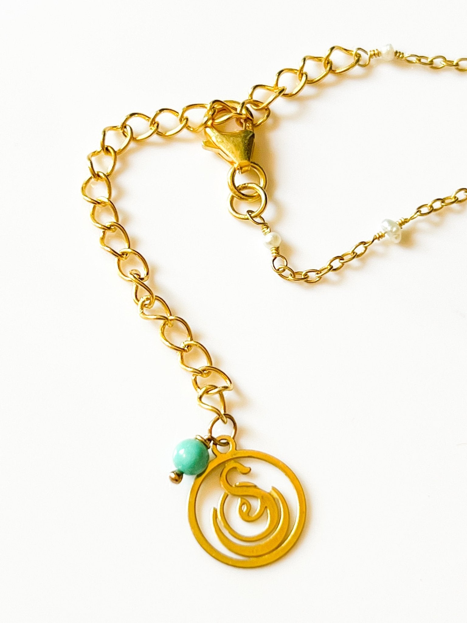 Electric Blue Topaz Charm Drop Necklace on Gold Chain with Freshwater Pearls by Sage Machado - The Sage Lifestyle