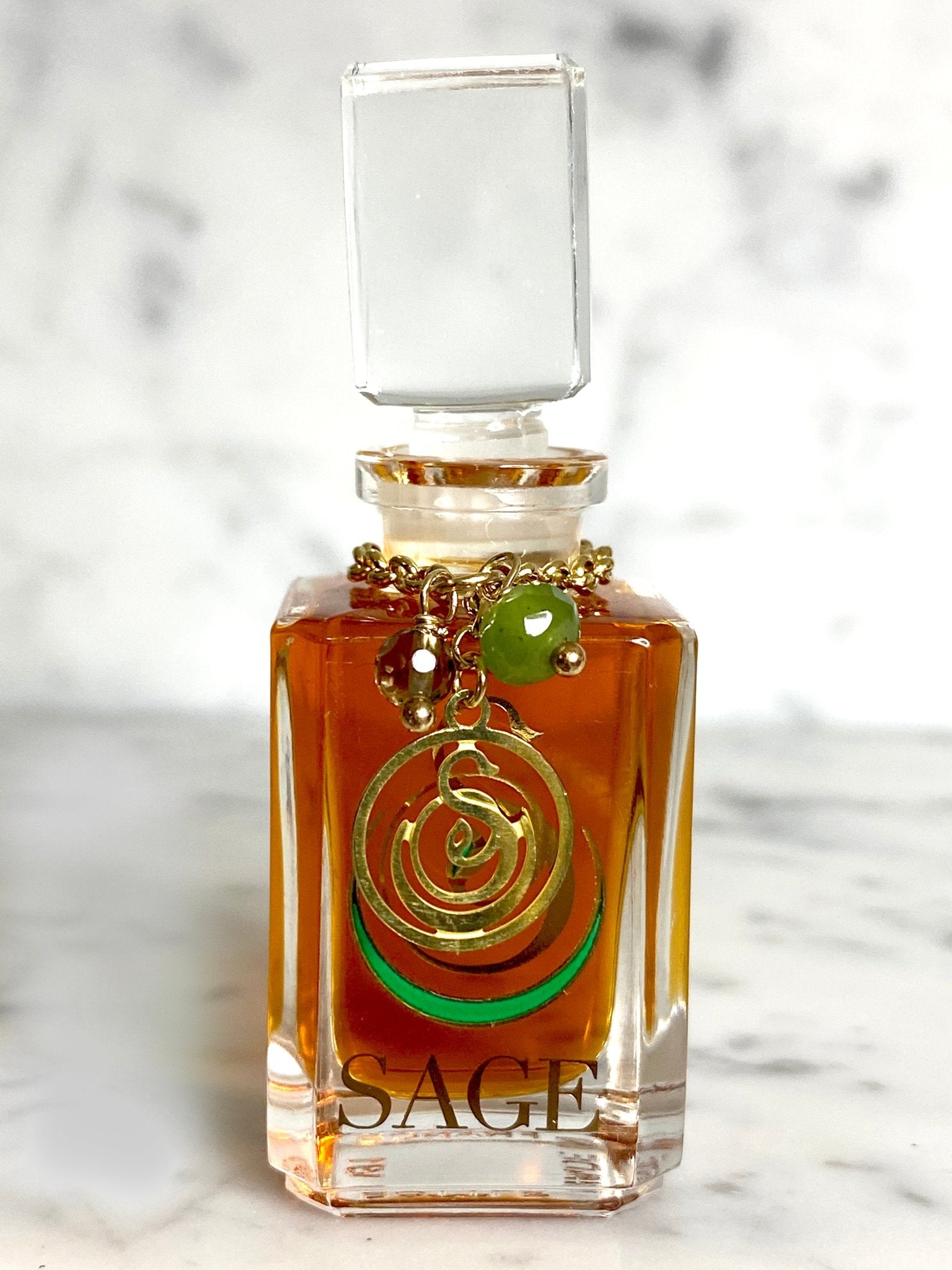1/4 oz Jade and topaz, perfume oil by Sage Vanity Bottle, with gemstones, earthy, gender neutral, Vegan, Cruelty Free Scent