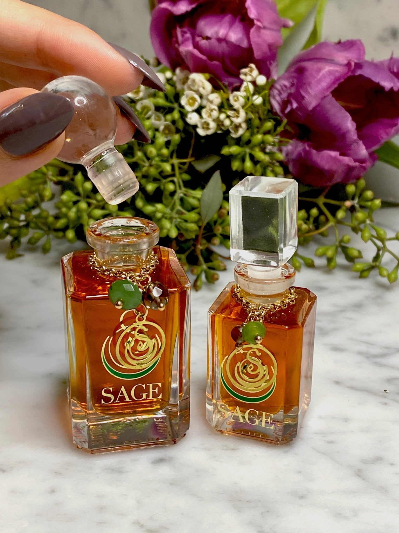 1/4 oz, 1/2 oz Jade & topaz, perfume oil by Sage Vanity Bottles, with gemstones, earthy, gender neutral, Vegan, Cruelty Free Scent